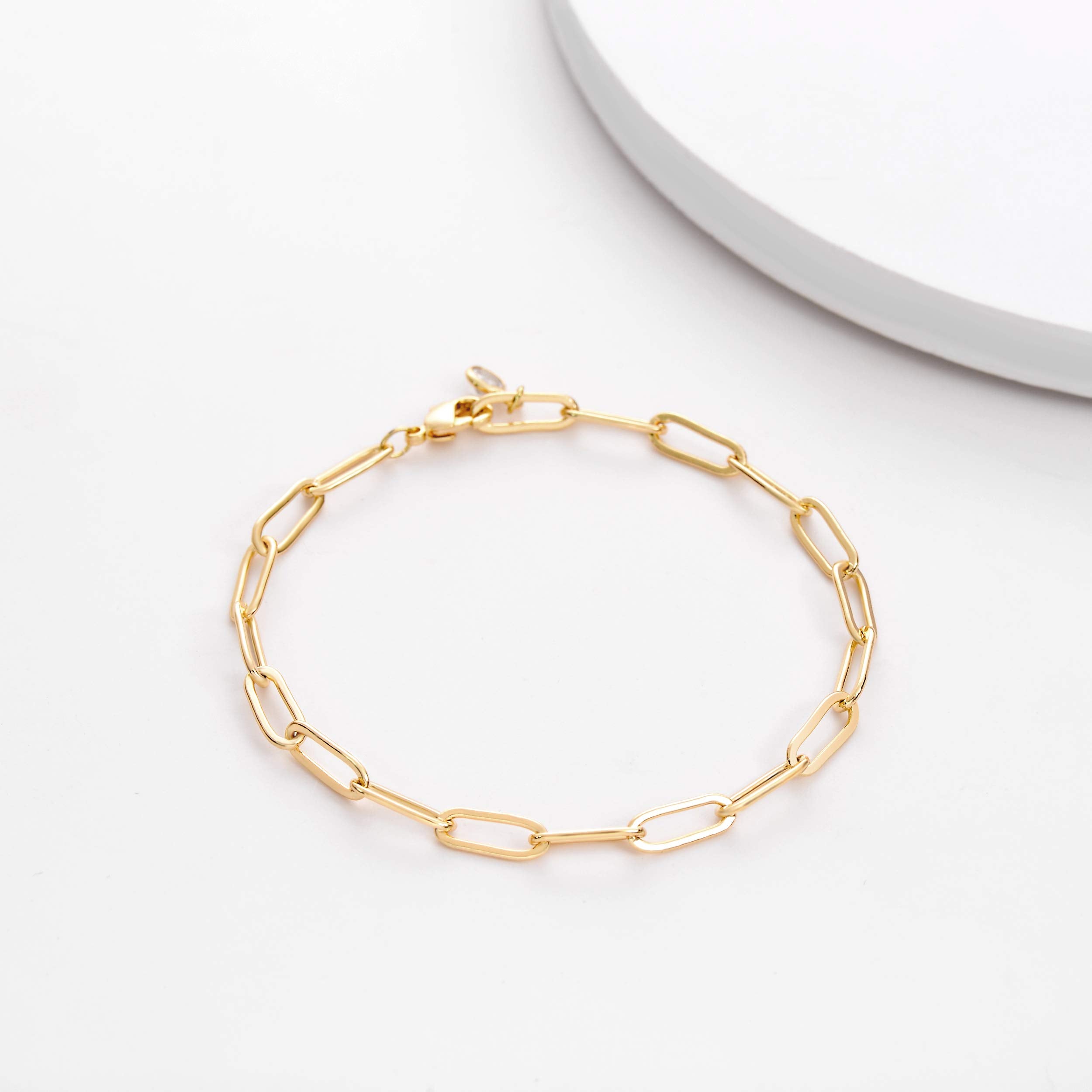 MEVECCO Bracelet for Women Gold Paperclip Chain Oval Link 14K Gold Plated Dainty Simple Jewelry