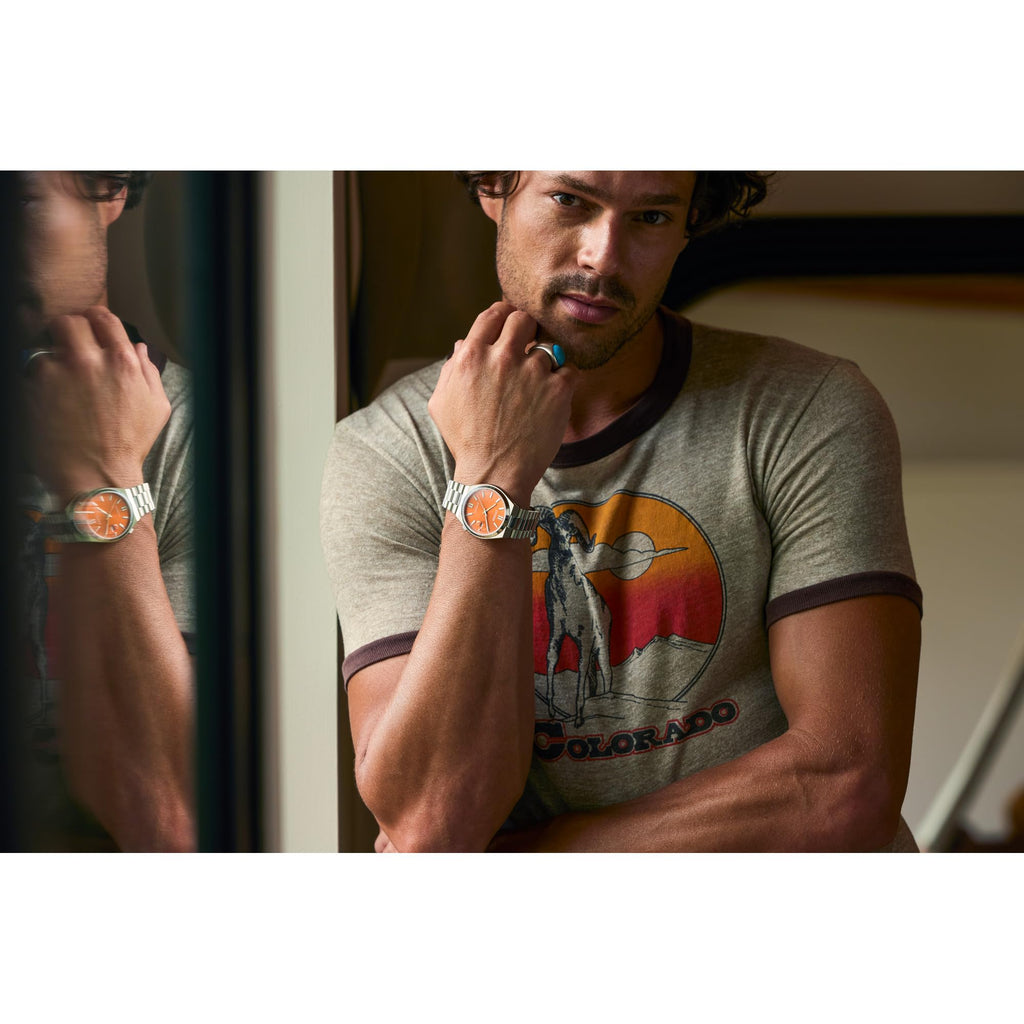 Citizen Men's Automatic Tsuyosa Sport Luxury Watch, Silver-Tone Stainless Steel Bracelet, Orange Dial, 42 Hour Power Reserve, Hack Feature (Model: NJ0151-53Z)