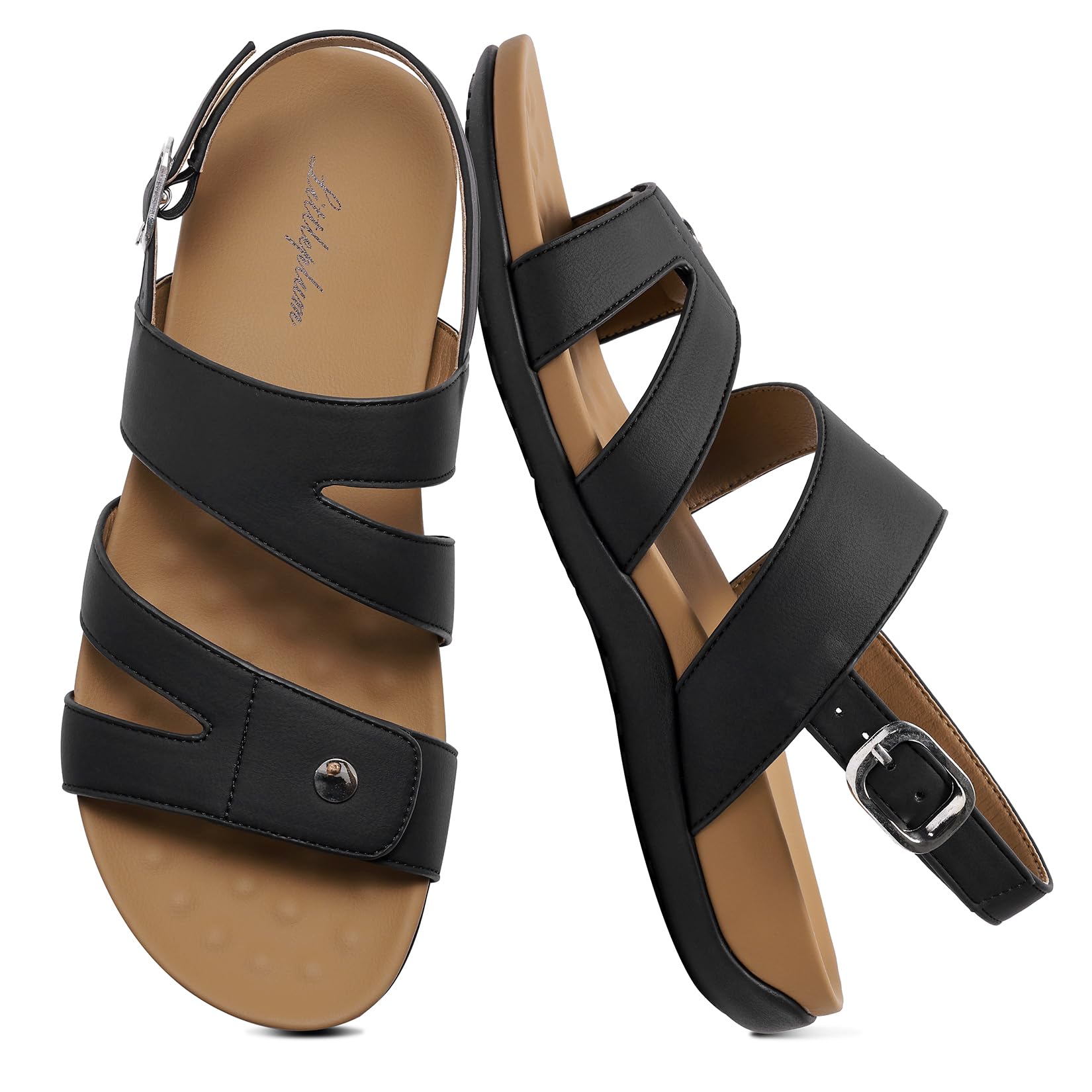 Littleplum Women's Orthopedic Sandals With Arch Support Comfortable Walking Orthotic Casual Flat Sandals For Women Dressy Black Size 8