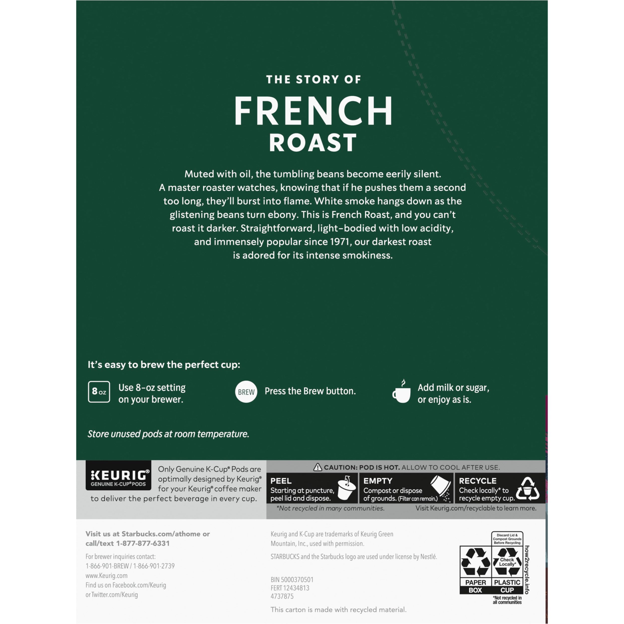 Starbucks K-Cup Coffee Pods, Dark Roast Hot or Iced Coffee, French Roast, 96 Keurig Pods