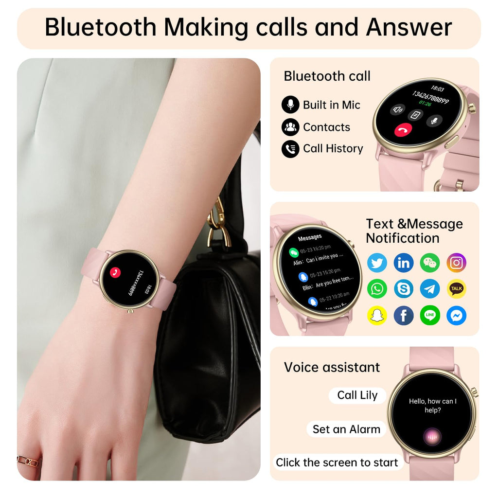 Smart Watch for Women Fitness Tracker: Waterproof Running Digital Mens Watches Make Answer Call Smartwatch for Android Phone iPhone Samsung Compatible Sleep SpO2 Heart Rate Monitor Step Pedometer