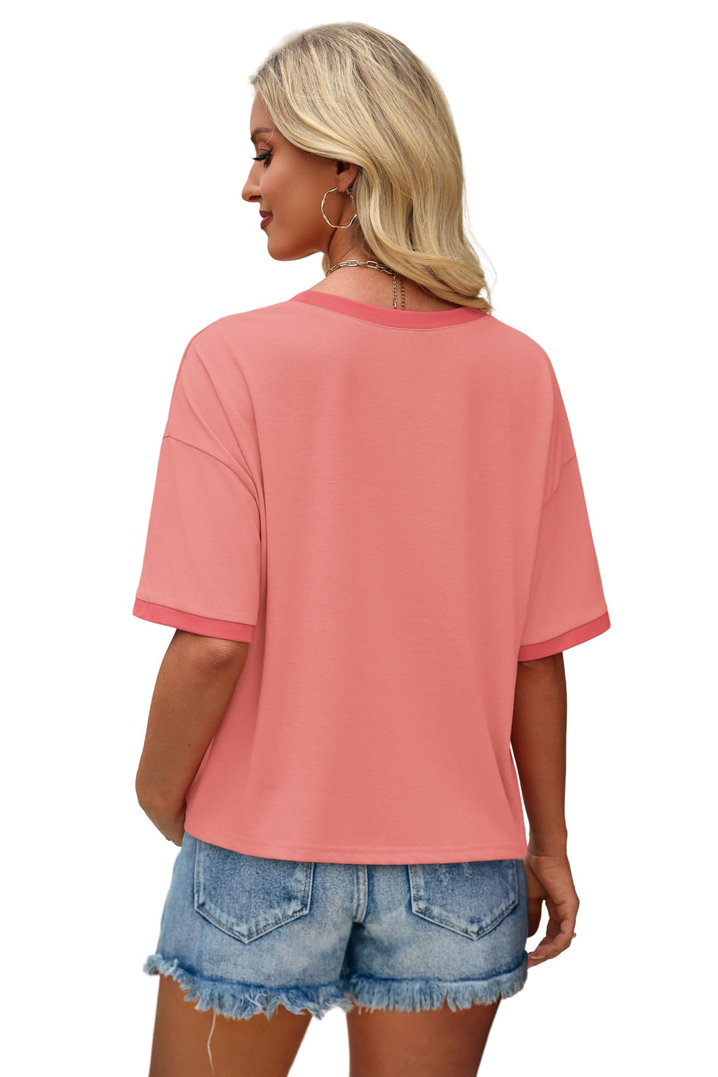 Tshirts Shirts for Women Graphic Loose Fitting Y2K Tops Summer Vacation Outfits Resort Wear Coral S