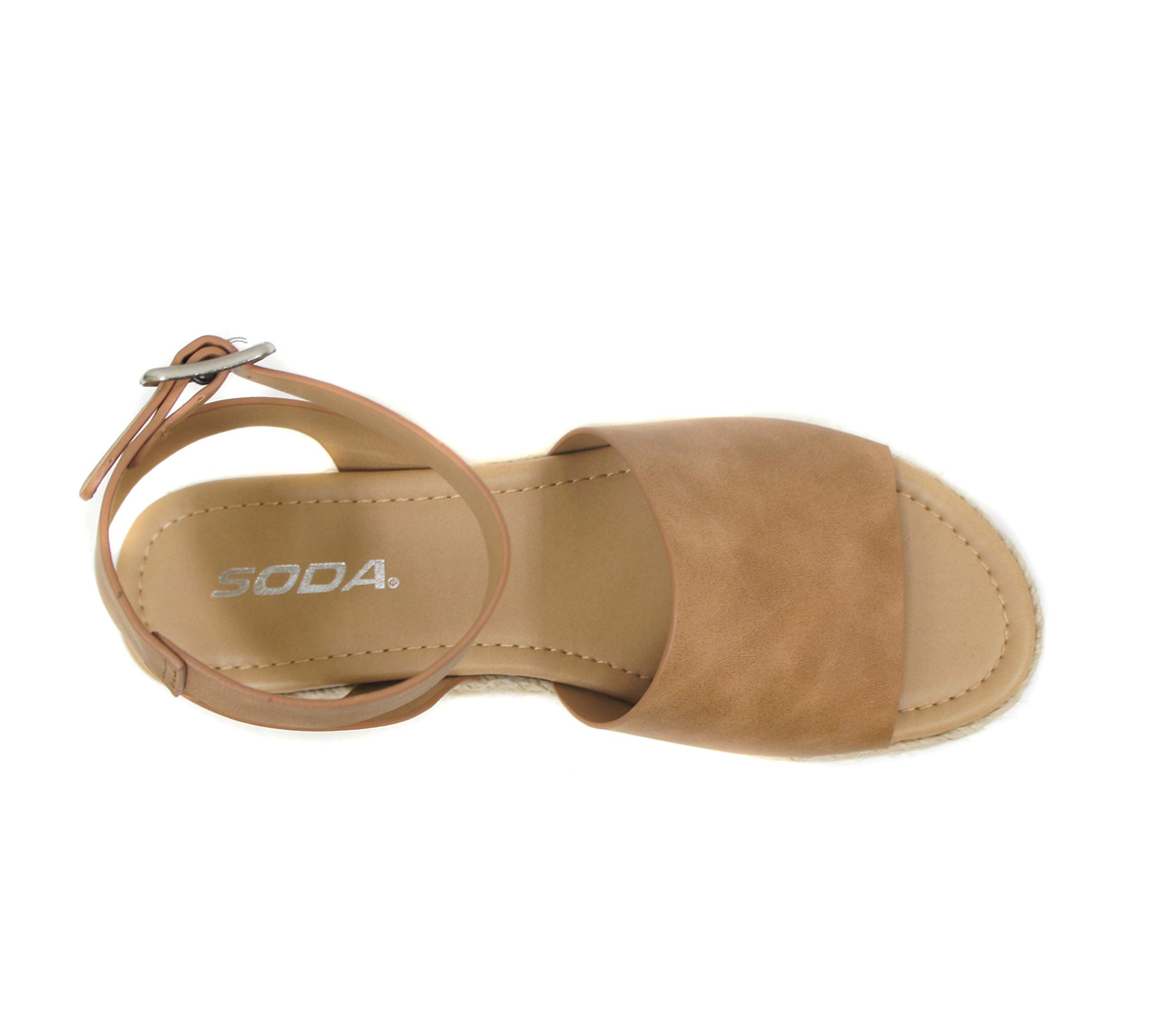Soda Topic Open Toe Buckle Ankle Strap Espadrilles Flatform Wedge Casual Sandal (Tan, 10)