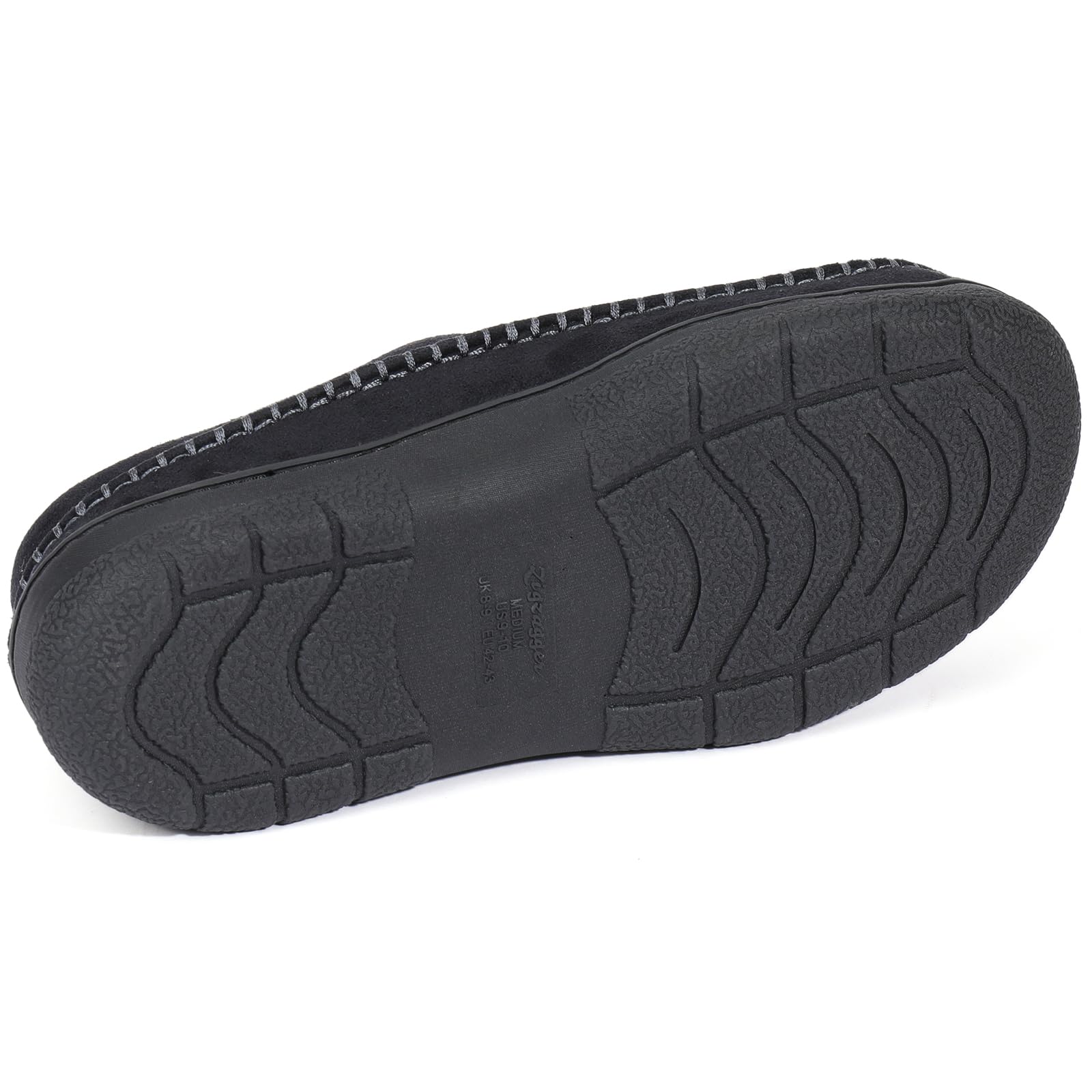 Zigzagger Men's Slip On Moccasin Slippers, Indoor/Outdoor Warm Fuzzy Comfy House Shoes, Fluffy Wide Loafer Slippers,Jet Black, 7-8 D(M) US