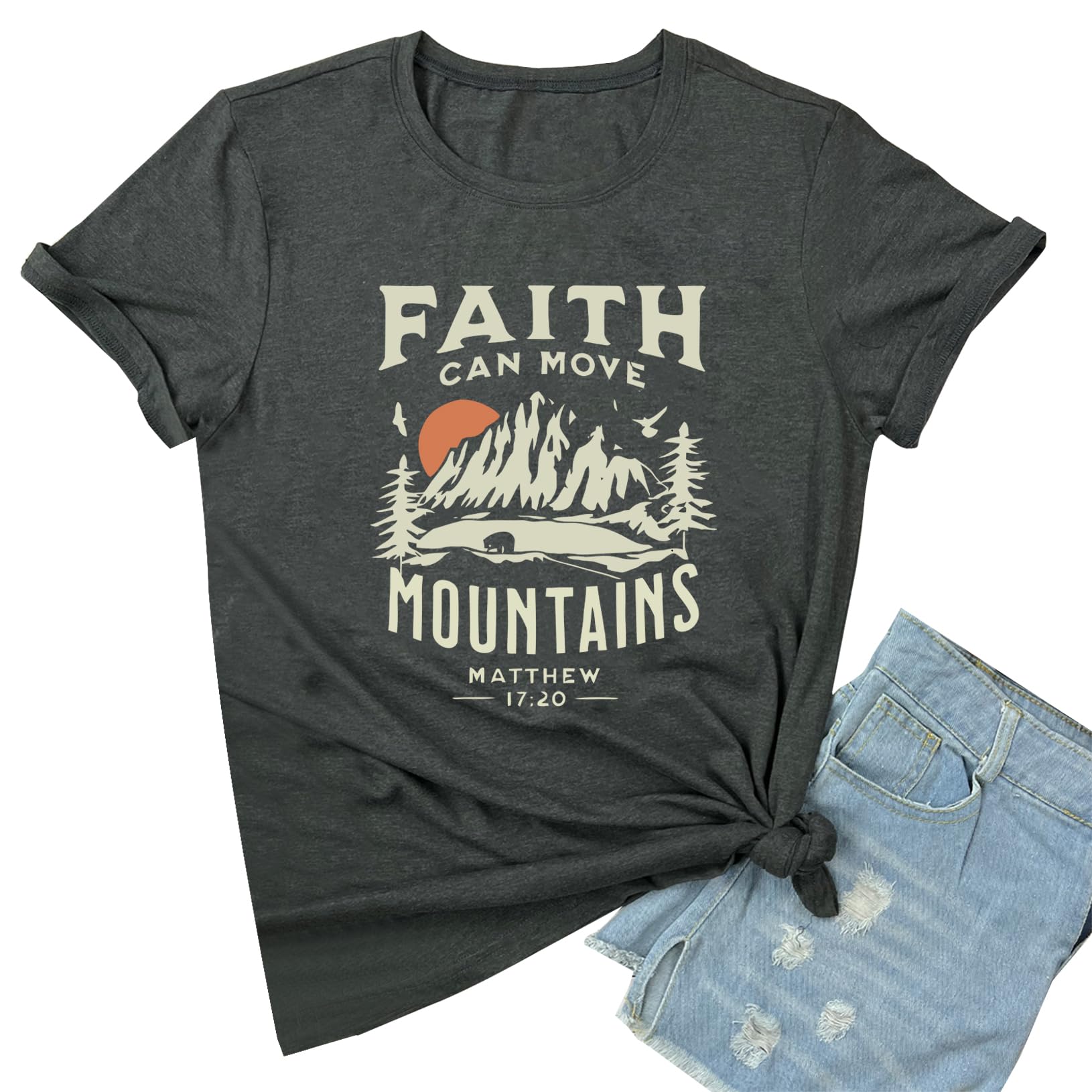 BLACKOO Women Graphic T-Shirts Cute Tees Summer Causal Tops Dark Grey X-Large