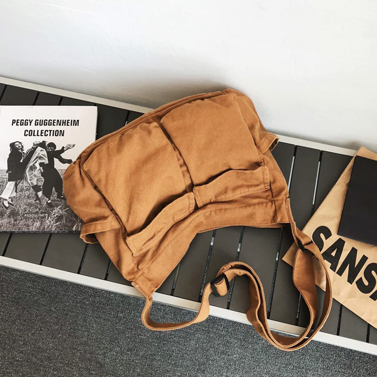 GAXOS Aesthetic Cute Messenger Bag for School Vintage Brown Canvas Crossbody for Women Shoulder Laptop Bag