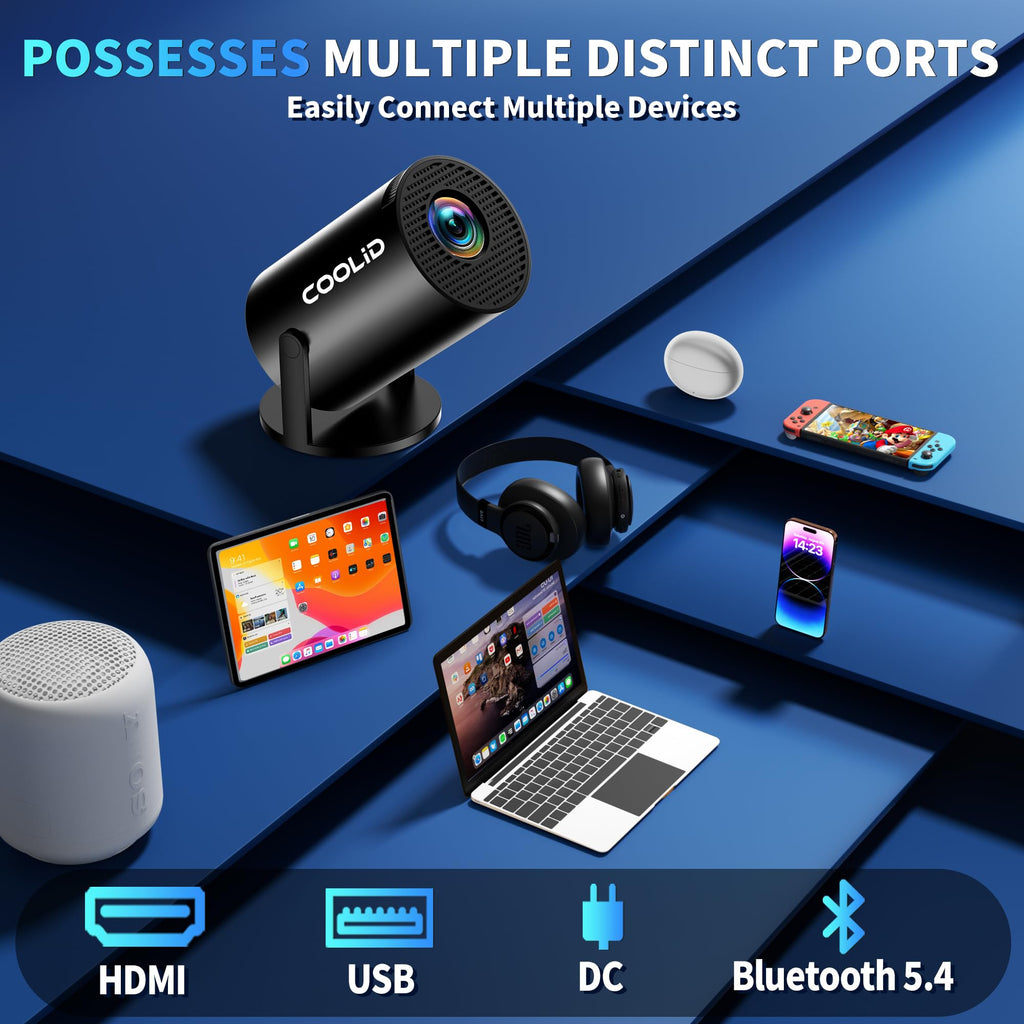 [Built-in Apps & 2026 Upgraded] Mini Projector Support 4K 1080P Auto Keystone 180° Rotatable with WiFi 6 and Bluetooth 5.4, Projector Portable Compatibile with HDMI/TV Stick/Memory Stick/Laptop-Black