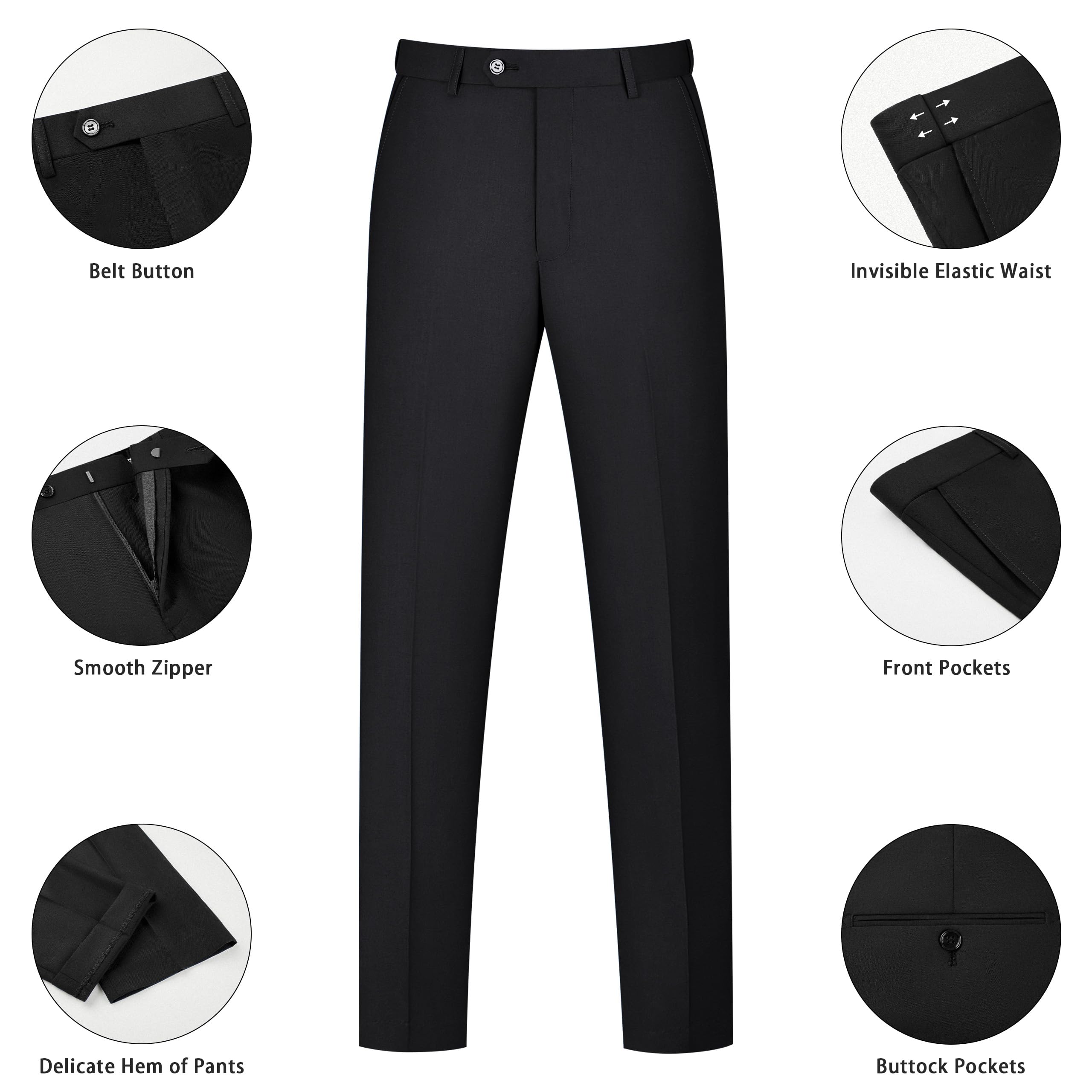 LORENZO BRUNO Mens Suit 2 Piece Black Suits for Men One Button Slim Fit Solid Jacket & Pants Tuxedo Set Business Wedding Party, Black, L