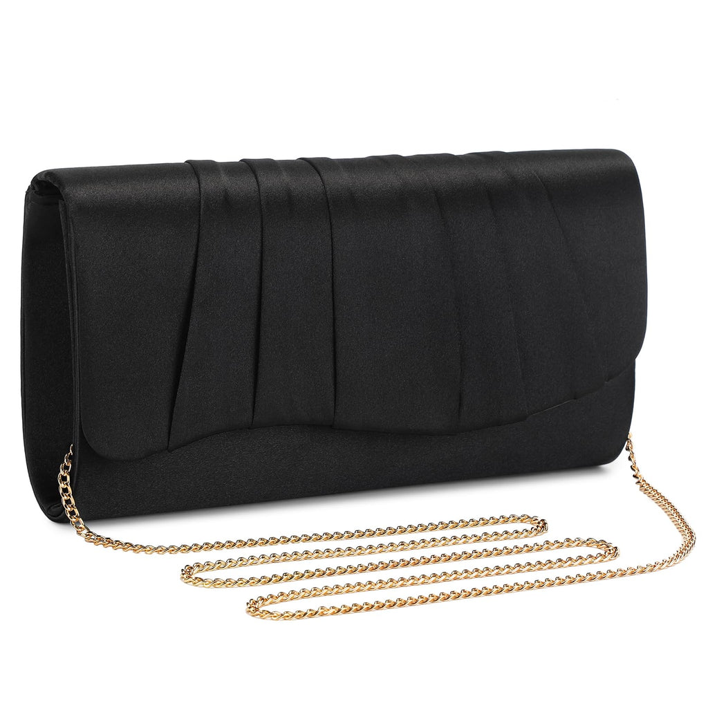 UBAYMAX Clutch Purses for Women Formal, Pleated Satin Evening Bag Evening Purse Handbags Evening Clutch for Prom Party Wedding (Black)
