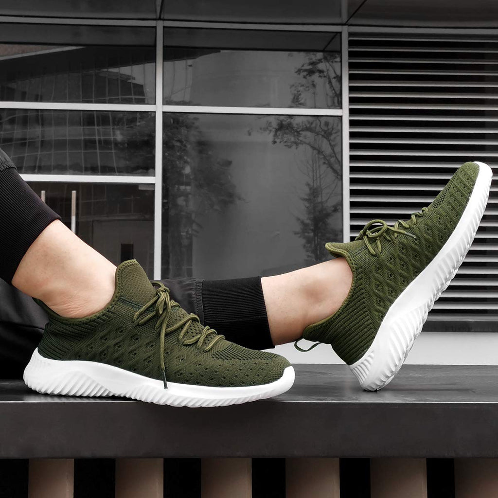 Feethit Mens Slip On Walking Shoes Lightweight Breathable Non Slip Running Shoes Comfortable Fashion Sneakers for Men Green Size 12