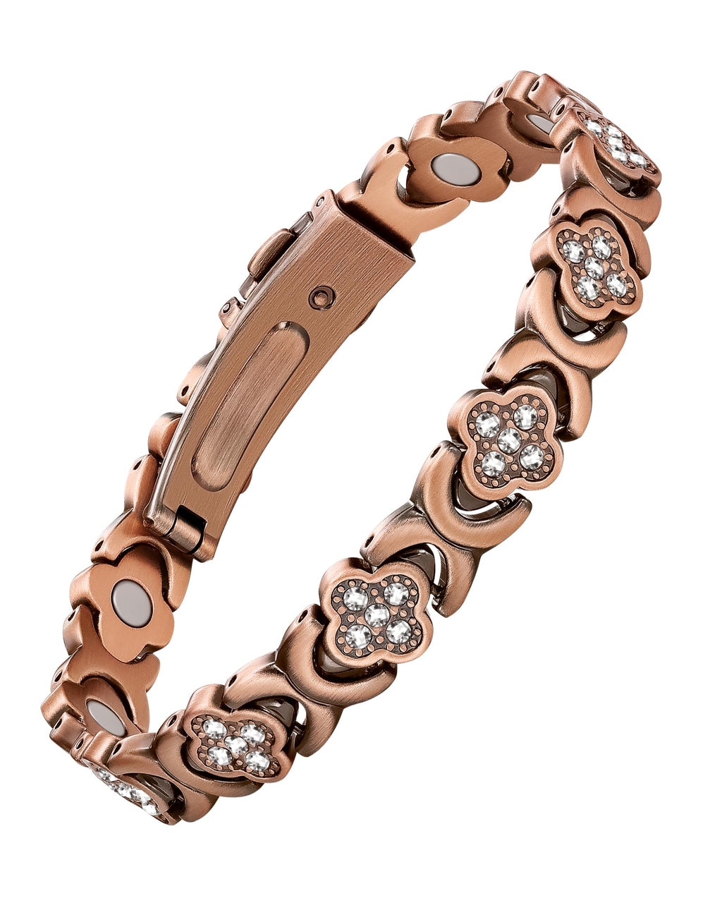 Feraco Pure Copper Bracelets for Women, Ultra Strength Magnetic Bracelet with 3800 Gauss Magnets & Sparkling Zirconia, Adjustable, Infinite Clover Jewelry