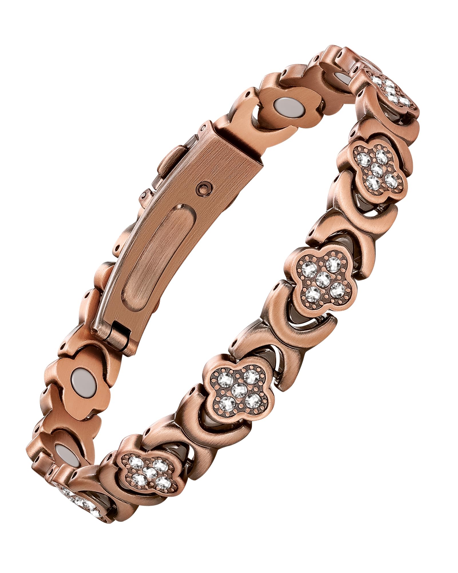 Feraco Pure Copper Bracelets for Women, Ultra Strength Magnetic Bracelet with 3800 Gauss Magnets & Sparkling Zirconia, Adjustable, Infinite Clover Jewelry