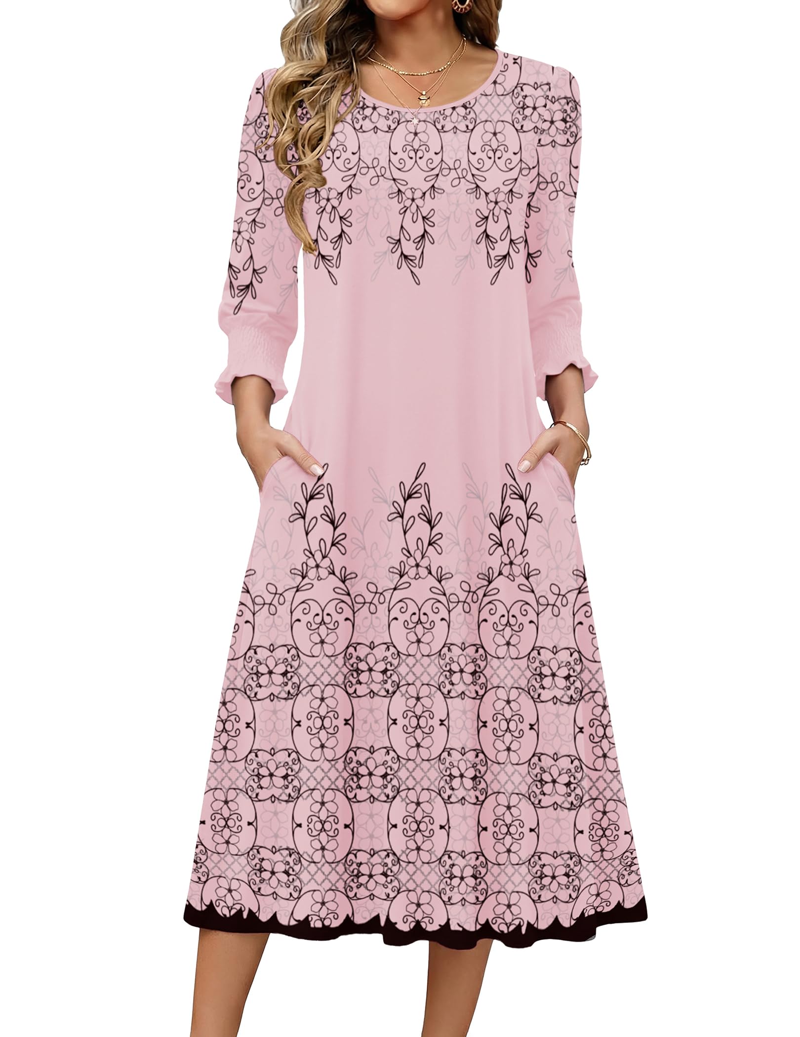 Zeagoo Casual Dresses for Women 2026 Plus Size Summer Womens Dresses Floral Dress with Pockets 3/4 Sleeve Dress Floral-589 XXL