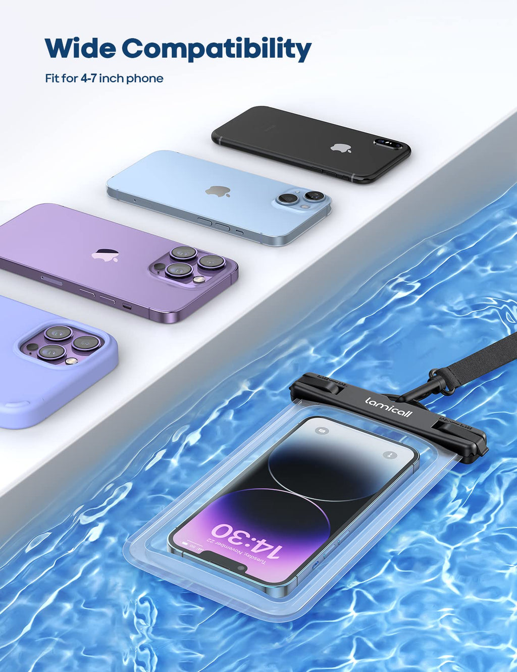 Lamicall Waterproof Phone Pouch Case - [2 Pack][Easy Lock & Heavy Duty] IPX8 Water Proof Cell Phone for Beach, Swimming Equipment Bags for iPhone 17 16 15 14 13 12 Pro Max Plus, Galaxy S25, 4-7"