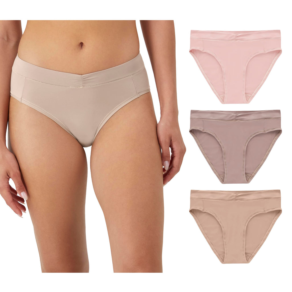 Maidenform Women's Microfiber Underwear, Rise Tailored High Leg Panties, 3-Pack, Almond/Evening Blush/Pretty Blush