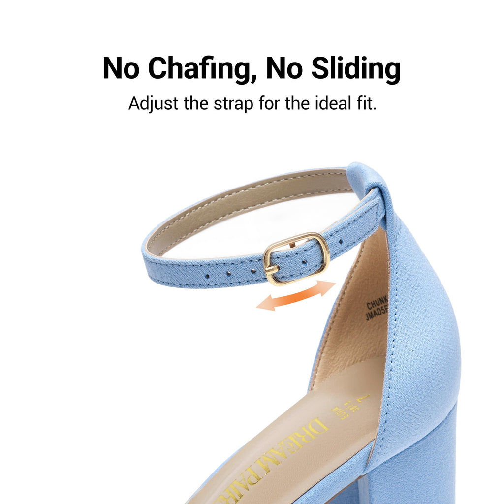 DREAM PAIRS Women's Chunk Low Heel Pump Sandals,Size 8.5,Baby/Blue/Suede,CHUNK