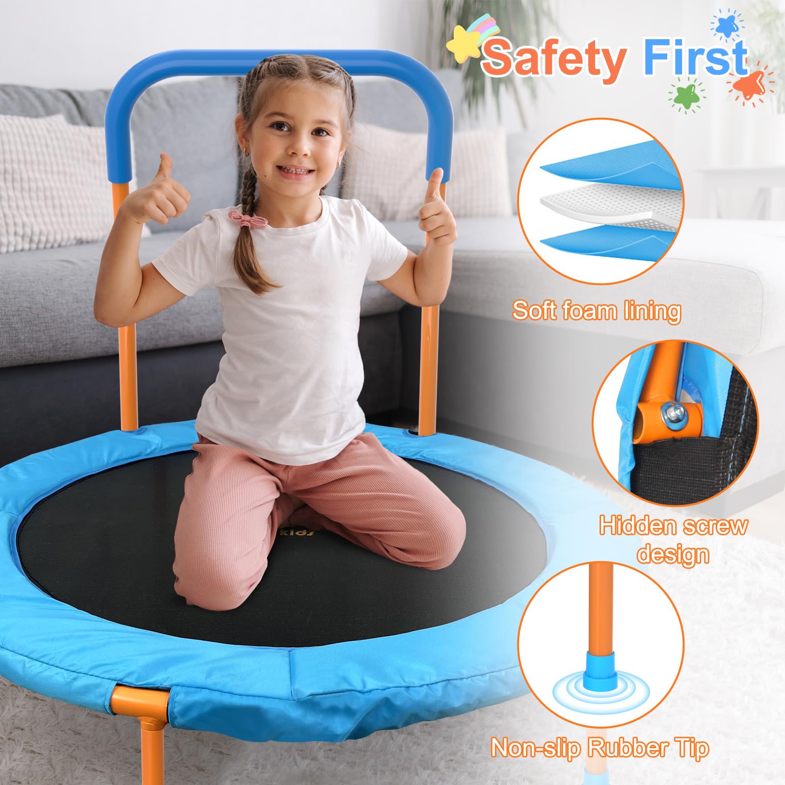 Ativafit 36inch Mini Toddler Trampoline for Kids Ages 1-6 Indoor Outdoor Folding Small Rebounder Trampoline with Foam Handle Safety Padded Cover Fun for Kids