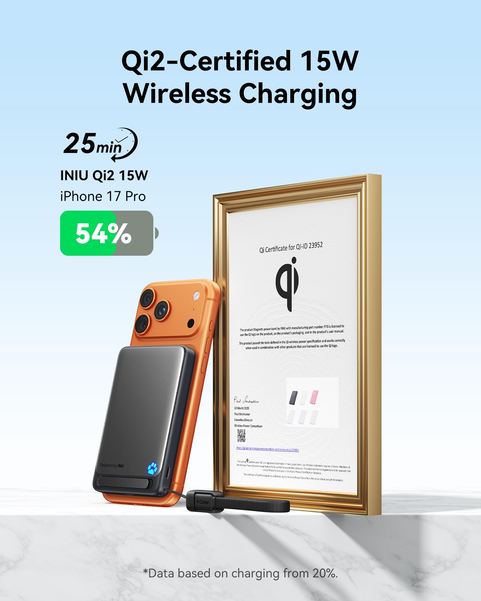 INIU for MagSafe Slimmest Portable Charger, Original Qi2 Certified Wireless Fast Charging, 10000mAh 45W Power Bank with USB C Cable, Flight-Safe Battery Pack for iPhone 17-12 Series, White