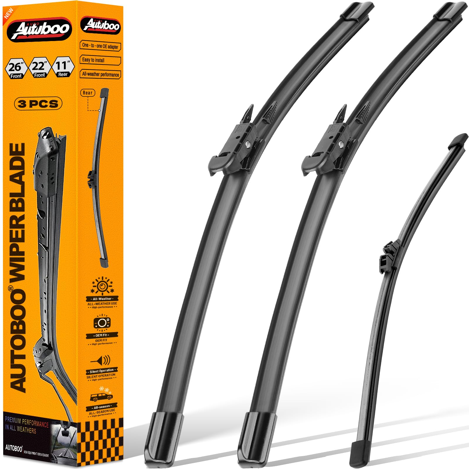 3 Wiper Blades Replacement for Ford Explorer 2011-2018 2019 2020 2021 2022 2023 2024,Original Equipment Replacement Front and Rear Windshield Wiper Blade - Pinch Tab 26"/22"/11" (Set of 3)