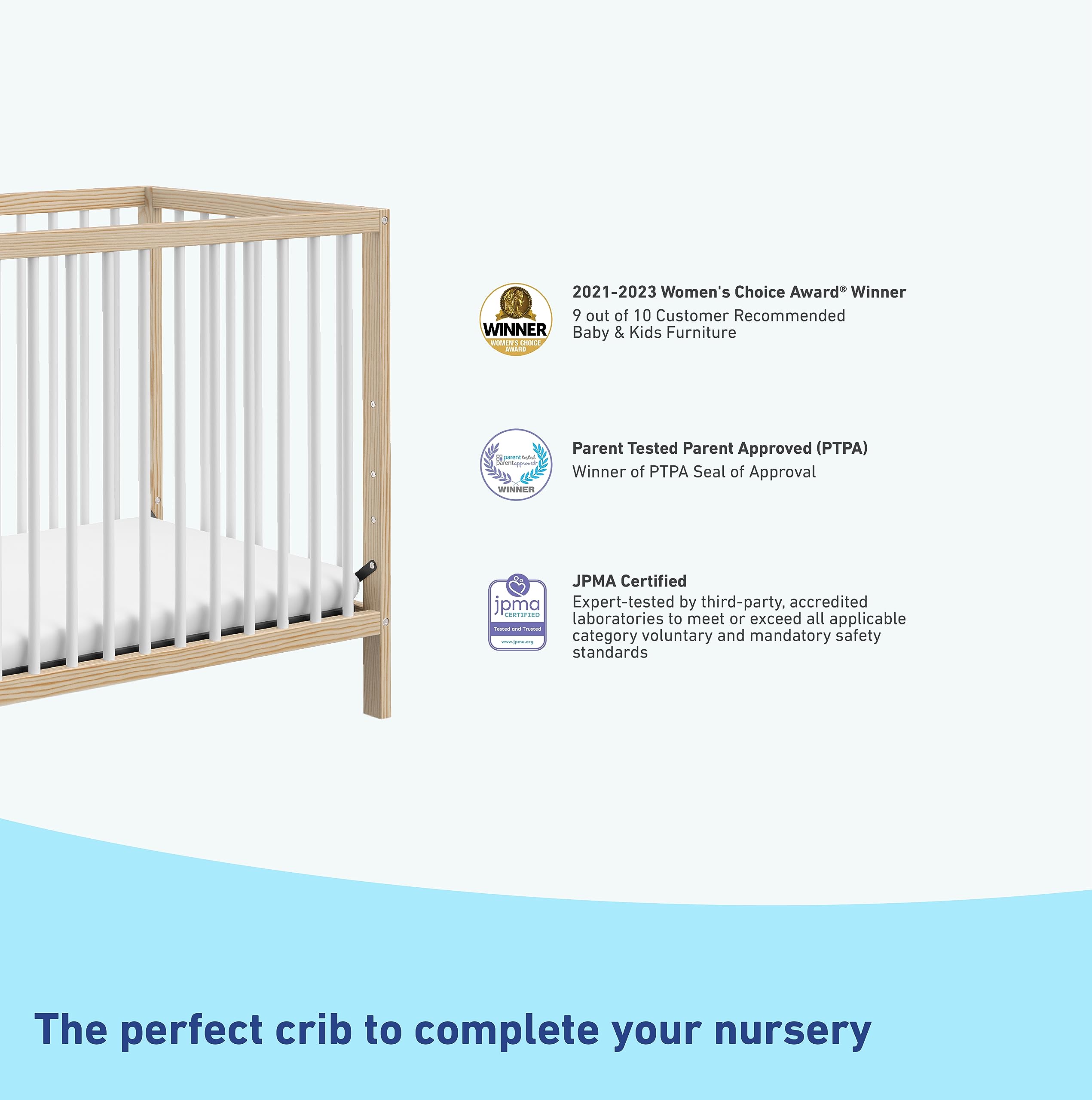 Graco Teddi 4-in-1 Convertible Mini Crib with Bonus Water-Resistant Mattress (Natural with White) – GREENGUARD Gold Certified, 2.75-Inch Mattress Included, Convenient Size, Easy 30-Minute Assembly