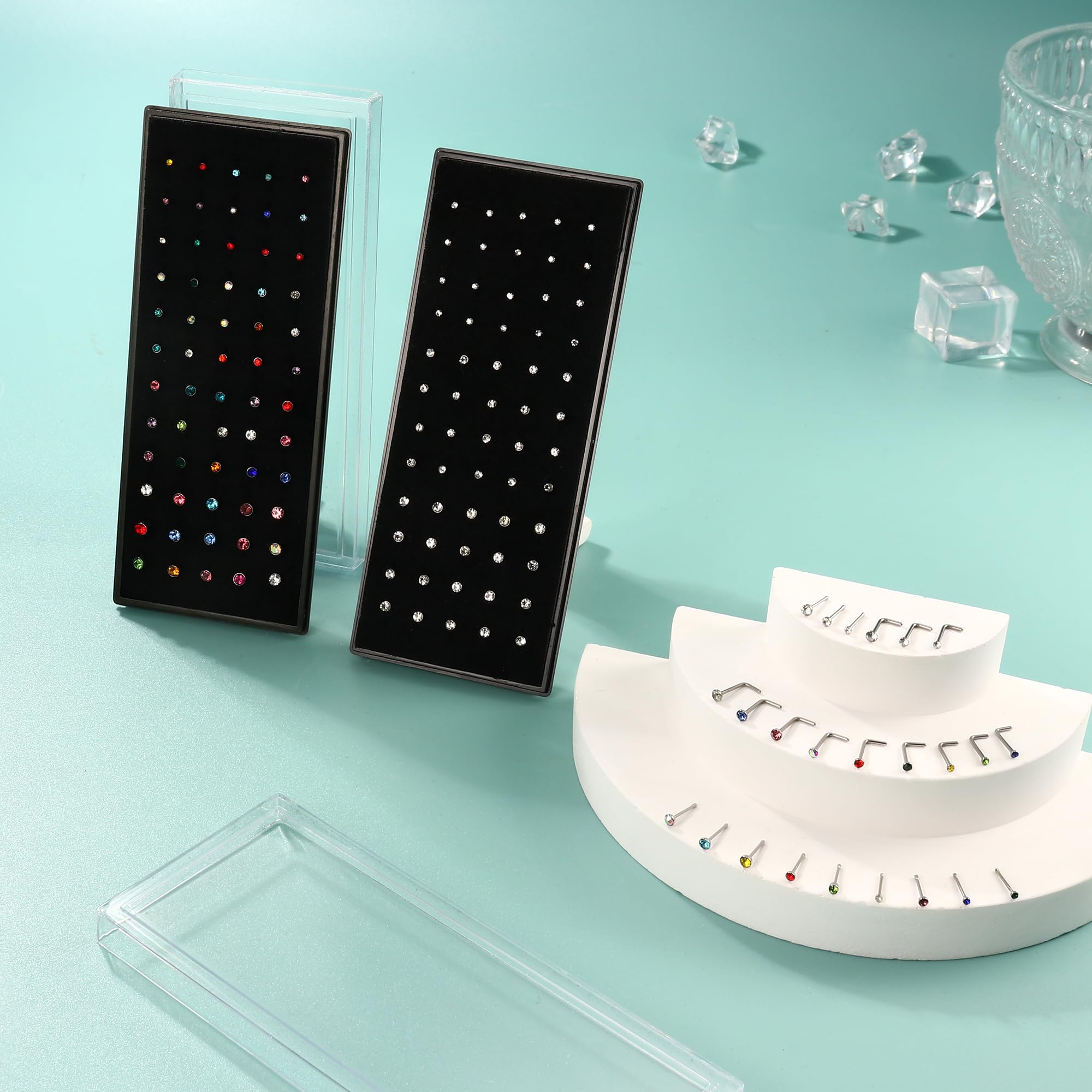THUNARAZ 60-120pcs Stainless Steel Nose Studs Rings Piercing Pin Body Jewelry 20G-22G 1.5mm 2mm 2.5mm (H:60Pcs White CZ(1.5mm,2mm,2.5mm) 20G L Shaped)