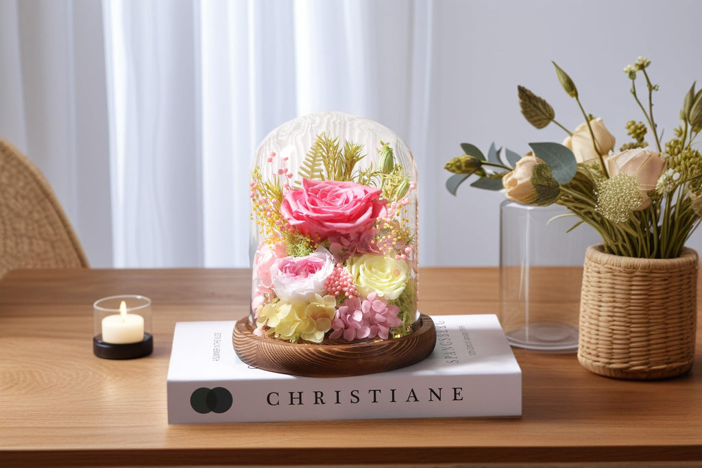 LOVENFOLD Flowers for Delivery Preserved Flowers Pink Roses with LED Light in a Glass Dome,Long Lasting Forever Flowers Birthday Gifts for Women Daughter Mom Wife Friend（Pink Rose）