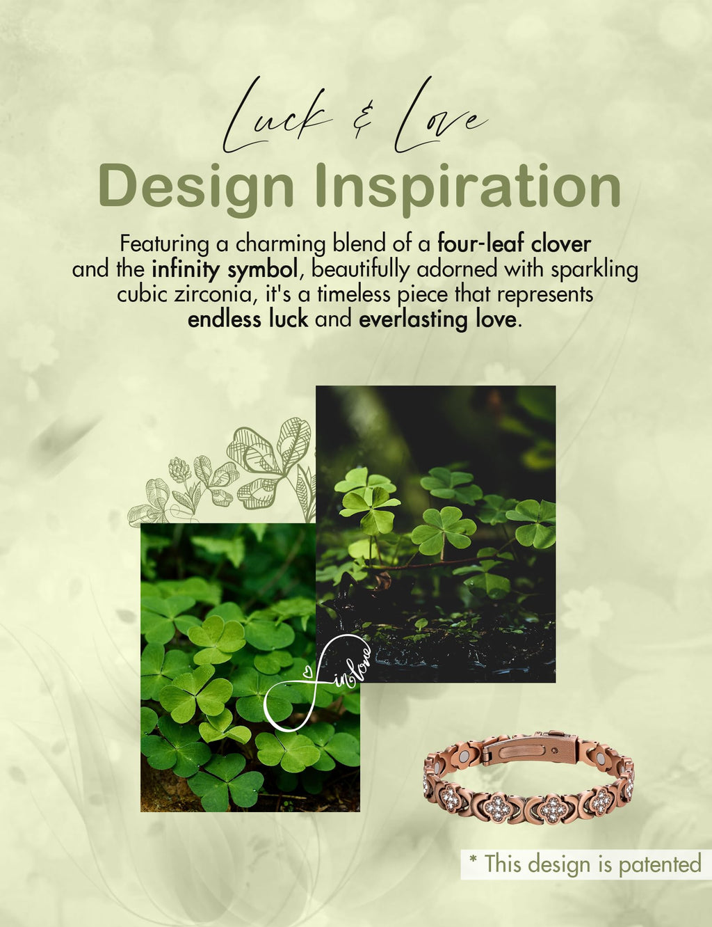 Feraco Pure Copper Bracelets for Women, Ultra Strength Magnetic Bracelet with 3800 Gauss Magnets & Sparkling Zirconia, Adjustable, Infinite Clover Jewelry