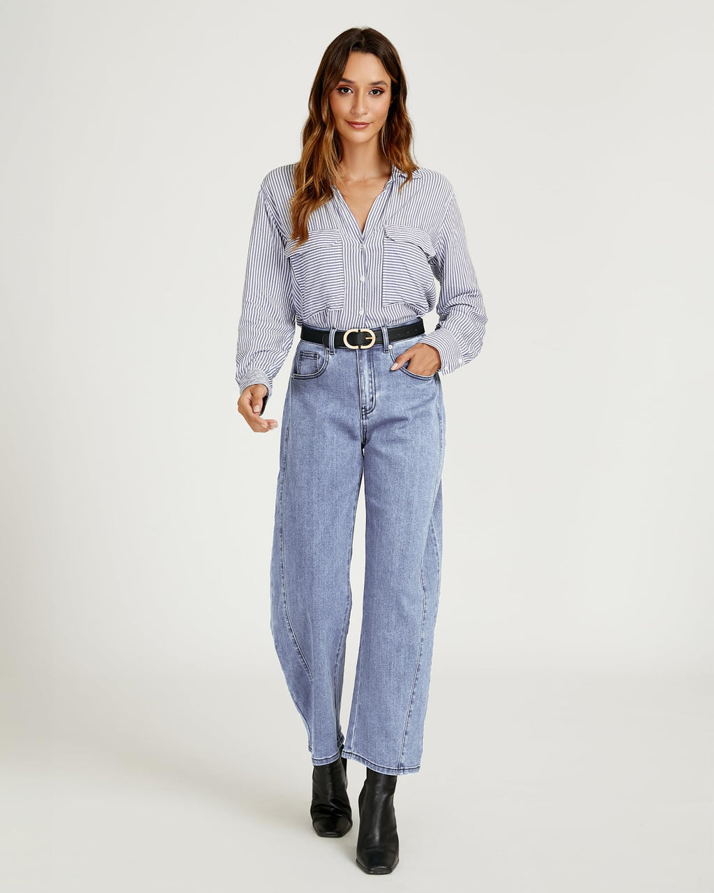 luvamia Women's Stretch Jeans Women’S Jeans Baggy Barrel Jeans for Woman Y2K Jeans Women Relaxed Fit Jeans for Women High Rise Barrel Jeans Women Roadknight Blue Size Medium US Size 8 to Size 10