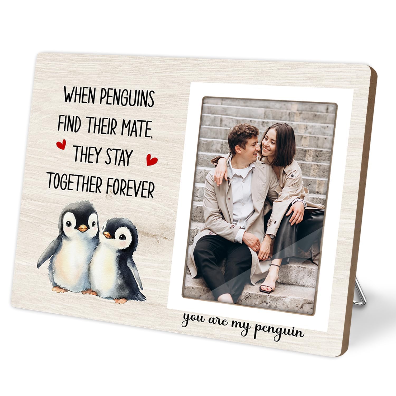 Penguin Photo Frame Gift, Engagement Picture Frame, Wedding Gifts for Couple, Valentine's Gift for Him Her, Anniversary Couple, fits 4x6 Photo, When Penguins Find Their Mate They Stay Together Forever