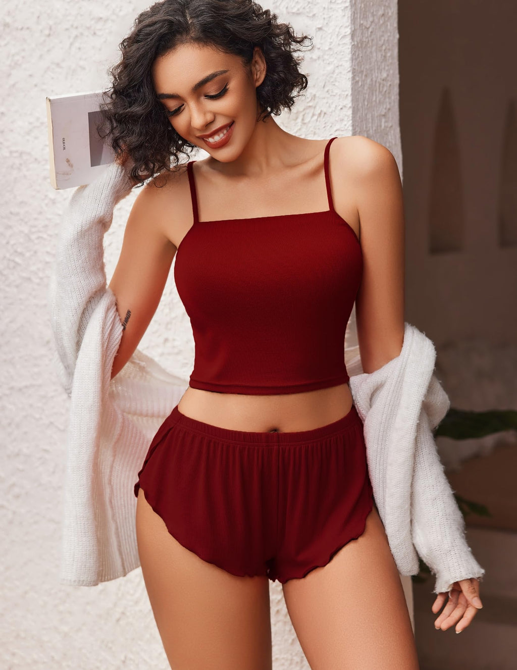 Avidlove Womens Sleepwear Sexy Pajama Set Cute Tank and Shorts PJ Set Lounge Lingerie Sets Wine Red Medium