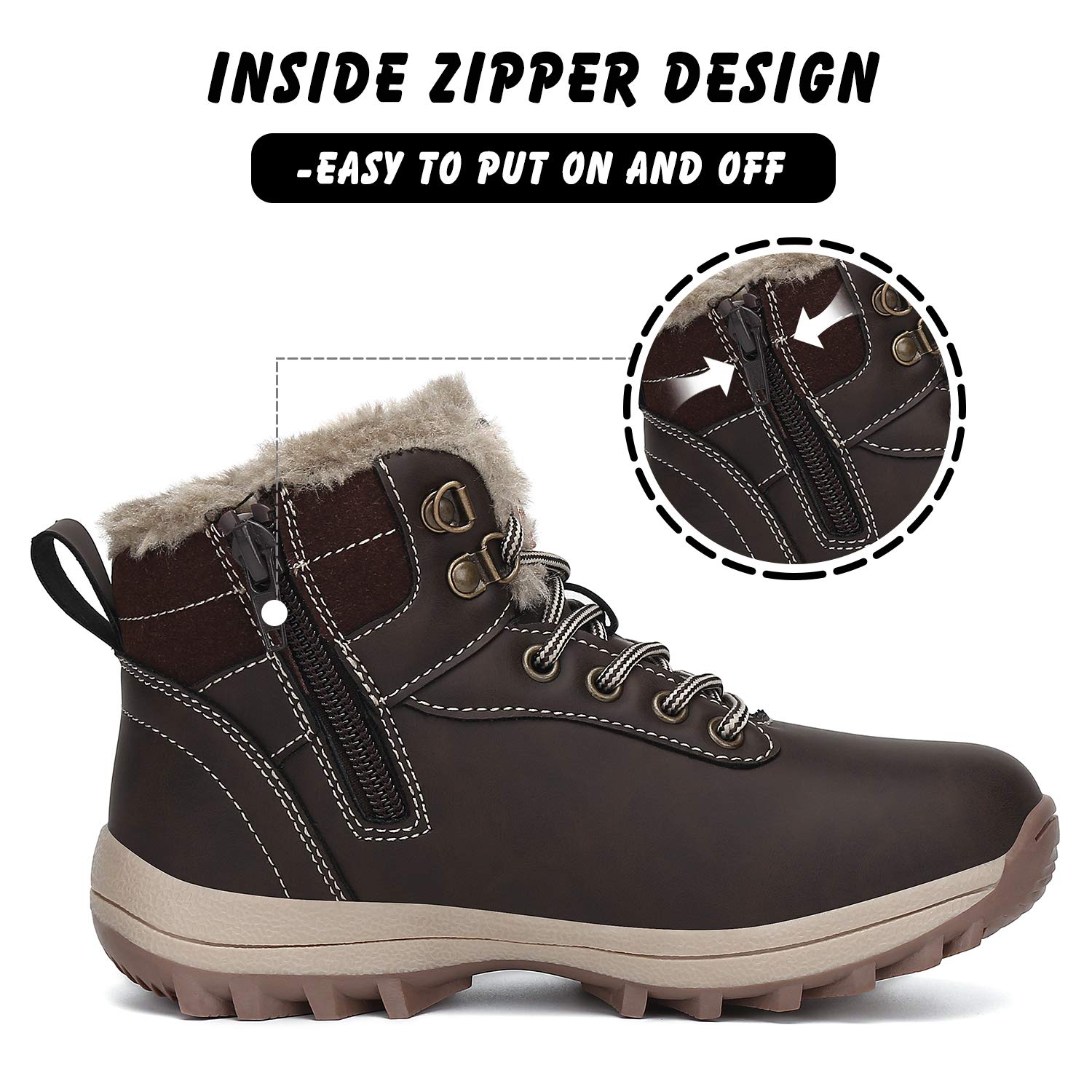 Mishansha Boy's Girl's Winter Snow Boots Waterproof Kids Hiking Boots Cold Weather Outdoor Fur Lined Warm Walking Boot Shoes Dark Brown 7.5 Toddler