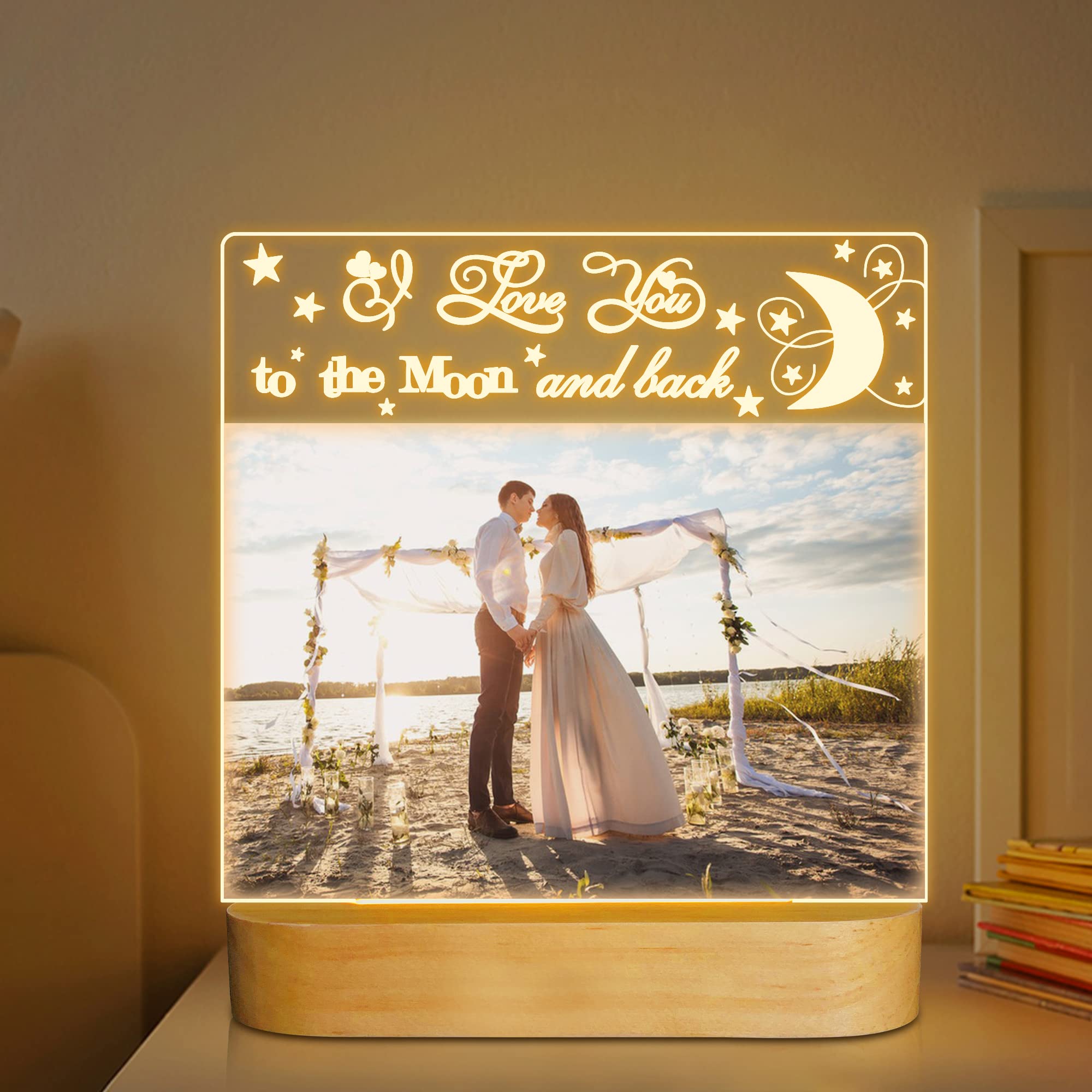 Attivolife Light up Picture Frame, Love You to the Moon and Back Night Light, Customized Valentines Birthday Gifts for Him Her Girlfriend Boyfriend Men Women Couple with Gift Card(4x6 Inch)
