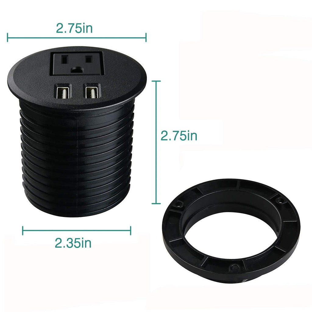 Desktop Power Grommet 2 3/8 inch Hole Table Power Grommet Outlet with 2 USB Charging Ports,6.5ft Extension Cord Desk Power Strip with 1 Outlets for Computer,Table, Kitchen, Office,Home,Hotel and More