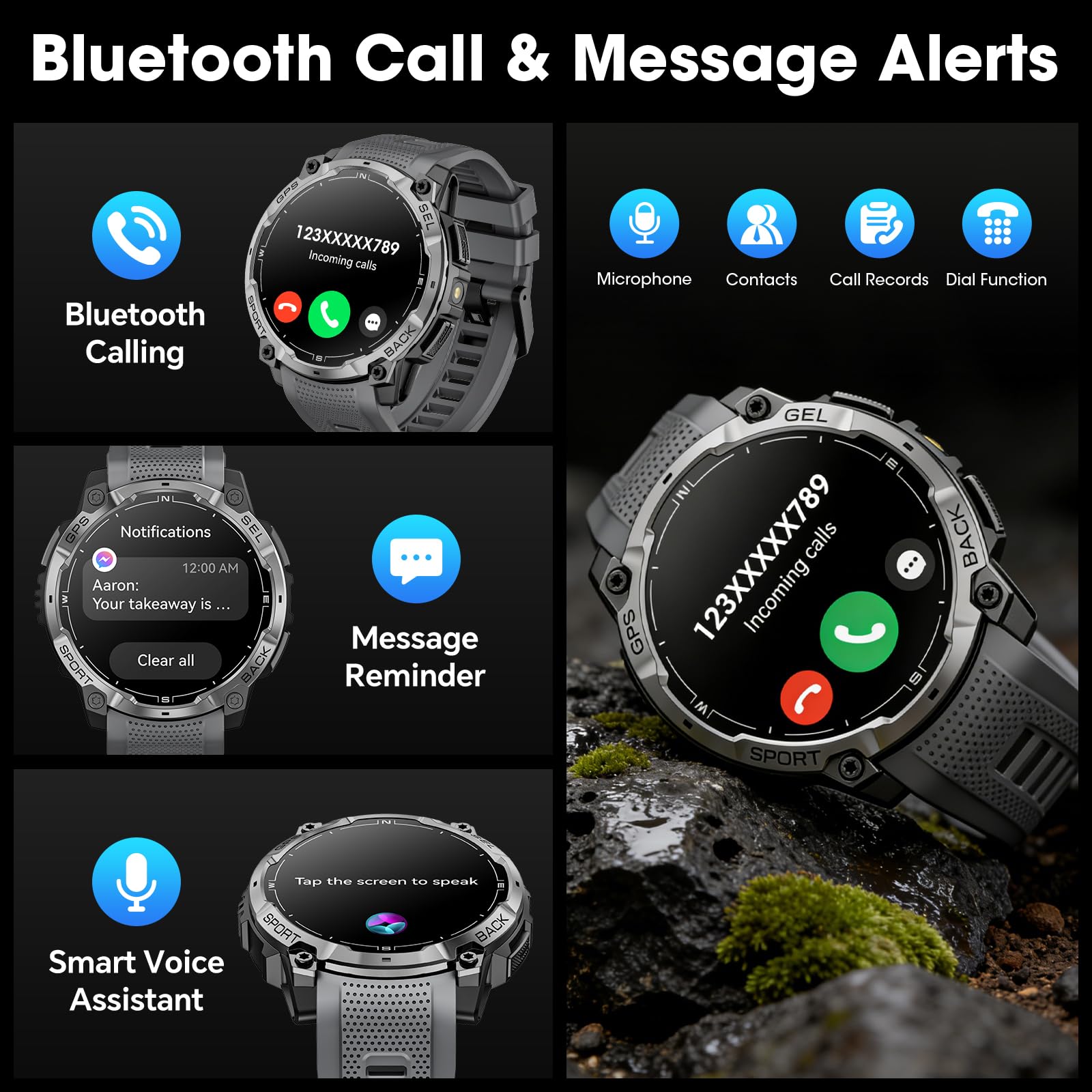 Joautrial Military Smart Watch for Men with GPS, 1.43" AMOLED Bluetooth Call, LED Flashlight, Rugged Tactical Watch for Android iOS, 3ATM Waterproof Fitness Tracker with Heart Rate Pedometer (Black)