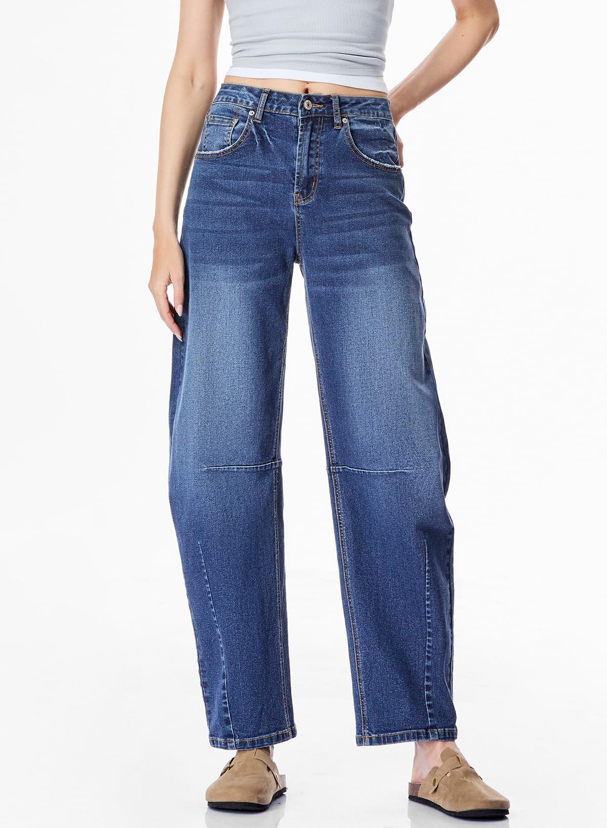 Sidefeel Women's Barrel Jeans Wide Leg Vintage Mid Rise Y2k Baggy Boyfriend Denim Pants Size 10 Blue
