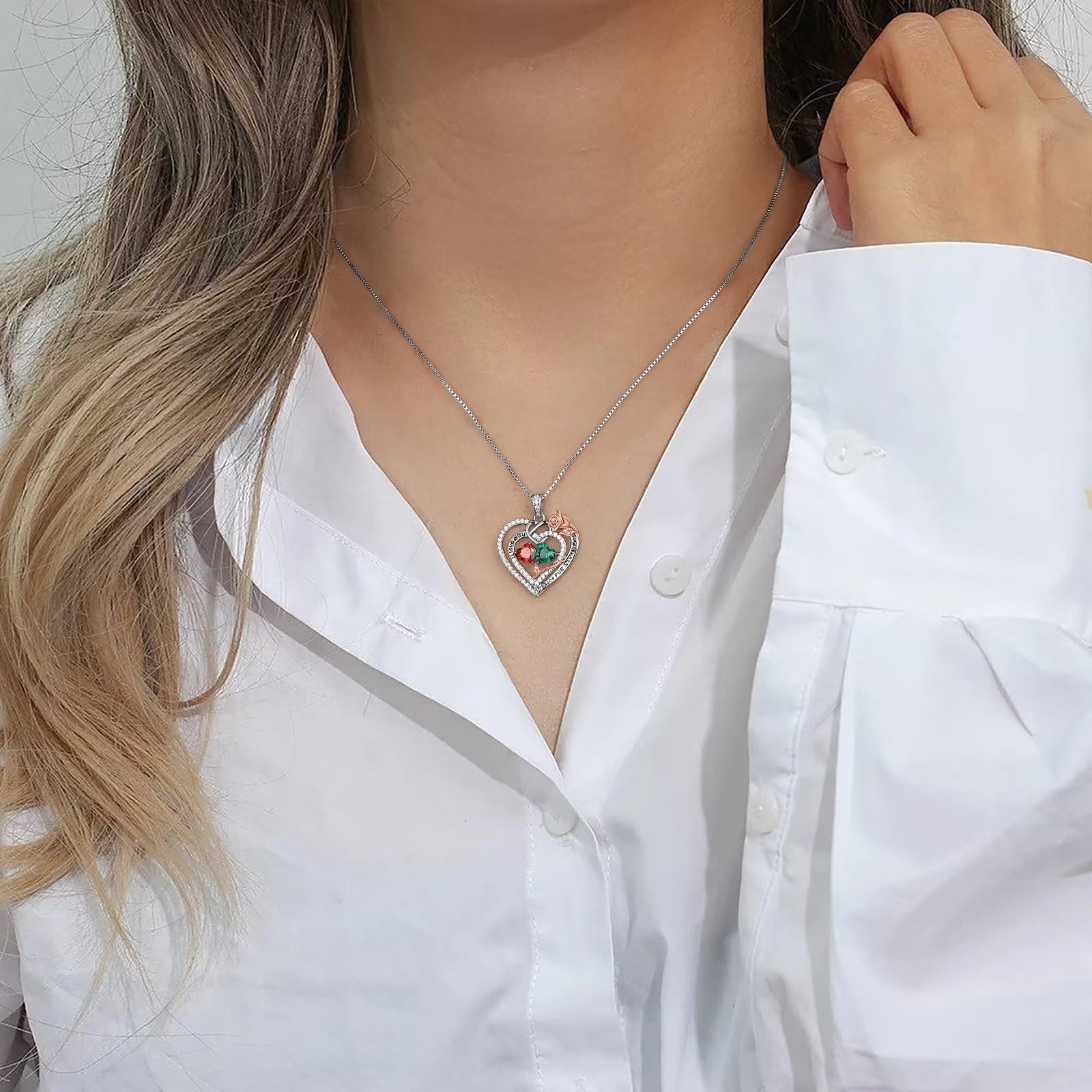 Iefil Birthstone Necklace for Women - April Birthstone Necklace, Diamond Necklace for Women, White Topaz Necklaces, Sterling Silver Necklace, Rose Heart Necklaces for Women, Jewelry for Women