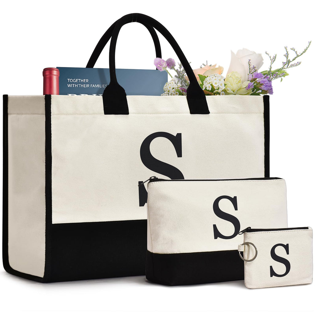 GASSDA Initial Canvas Tote Bag Birthdays Gift for Women Mom Teacher Friend Bridesmaid,Custom for Wedding Beach Holidays