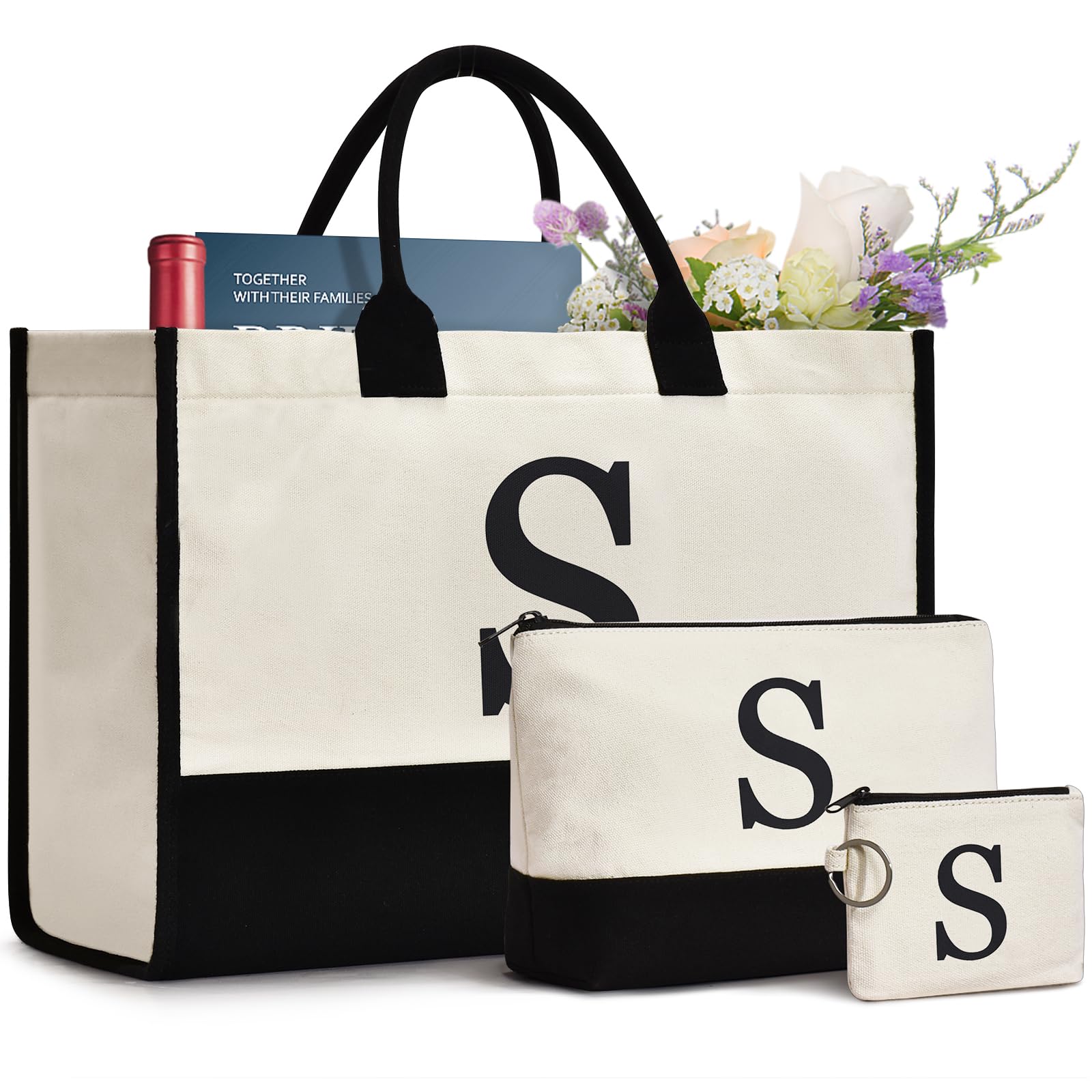 GASSDA Initial Canvas Tote Bag Birthdays Gift for Women Mom Teacher Friend Bridesmaid,Custom for Wedding Beach Holidays