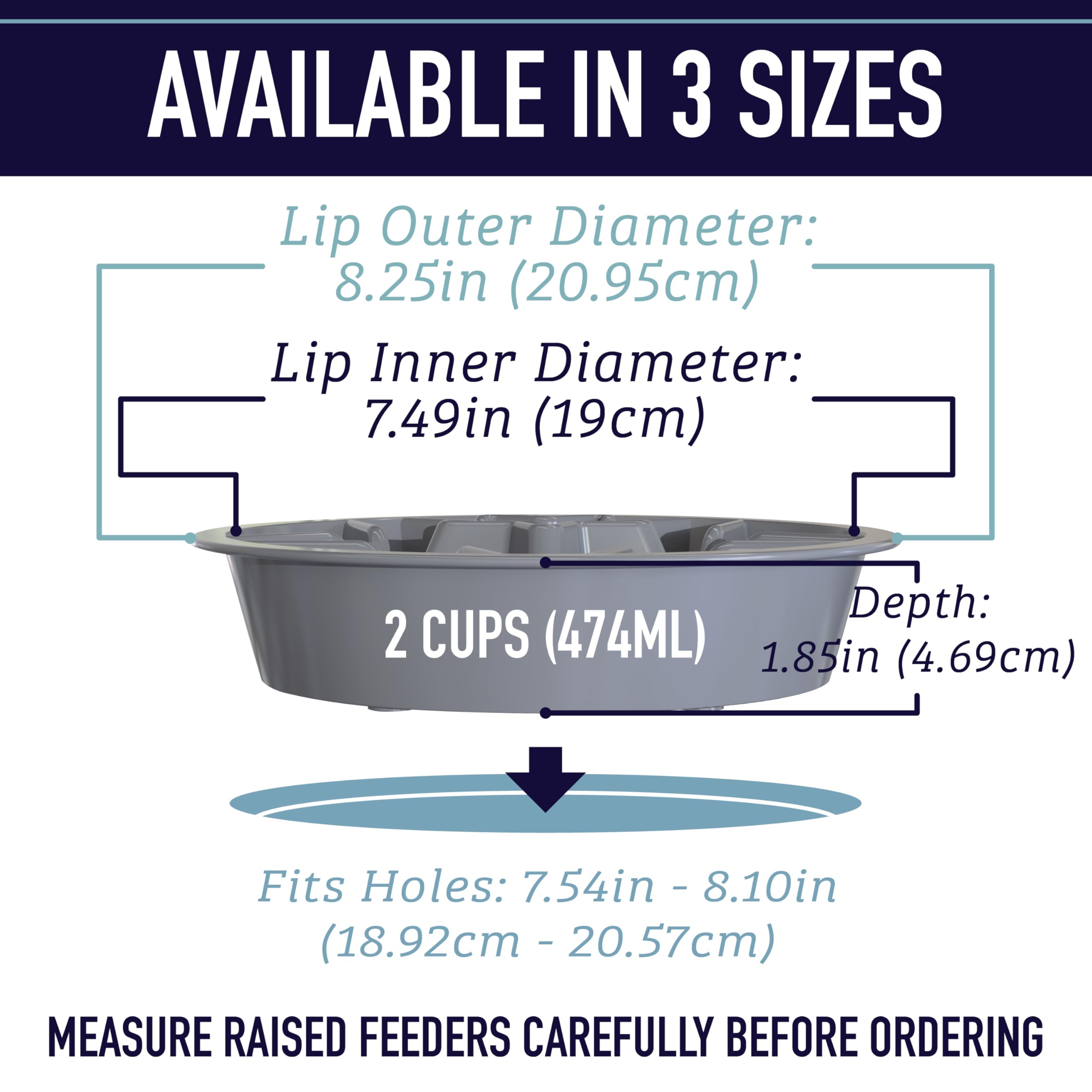 Leash Boss Slow Feeder Dog Bowls (2 Cup) Puzzle Dog Food Bowl - Fits into Elevated Pet Feeders - Slow Eating for Large, Medium & Small Sized Breeds - Gray