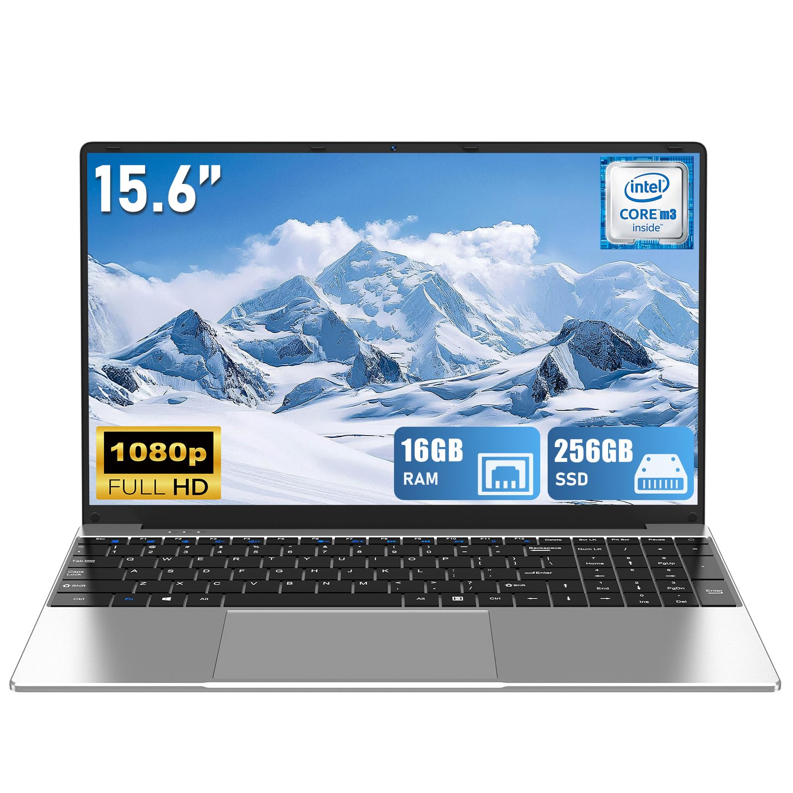 NAIKLULU Laptop Computer, Windows 11 Pro Lap Top, 15.6 Inch Laptop PC 2026, 16GB RAM 256GB SSD, M3-6Y30 Processor, FHD Display 1920 * 1080P, WIFI5, BT4.2, 5000mAh Battery, for School Business Student