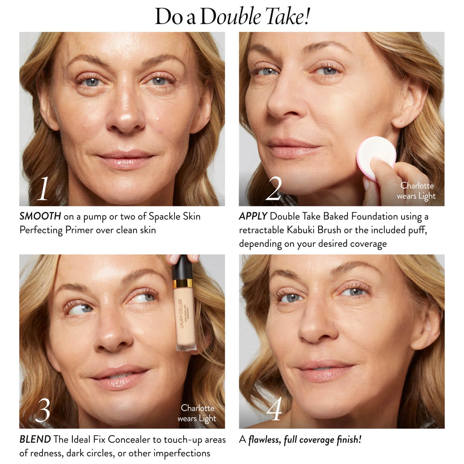 LAURA GELLER NEW YORK Baked Double Take Powder Foundation - Porcelain - Buildable Medium to Full Coverage - Matte Finish