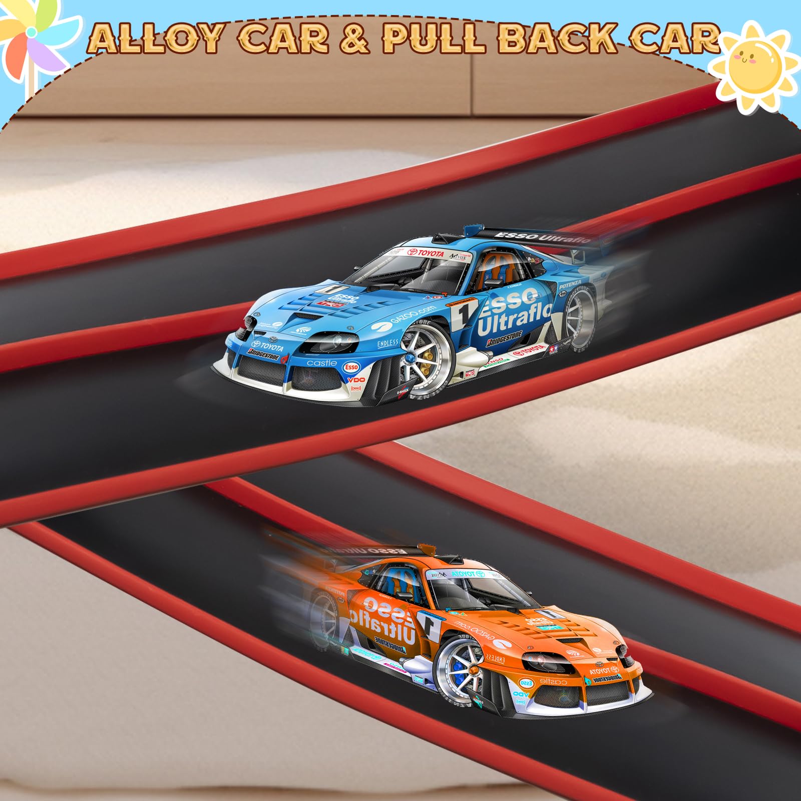 Flex Tracks 15 Ft for Kids Starter Set, Flexible Race Car Ramp Track with Suction Cups Compatible with Diecast 1/64th Cars for Ages 3 & Up (Black & Red)