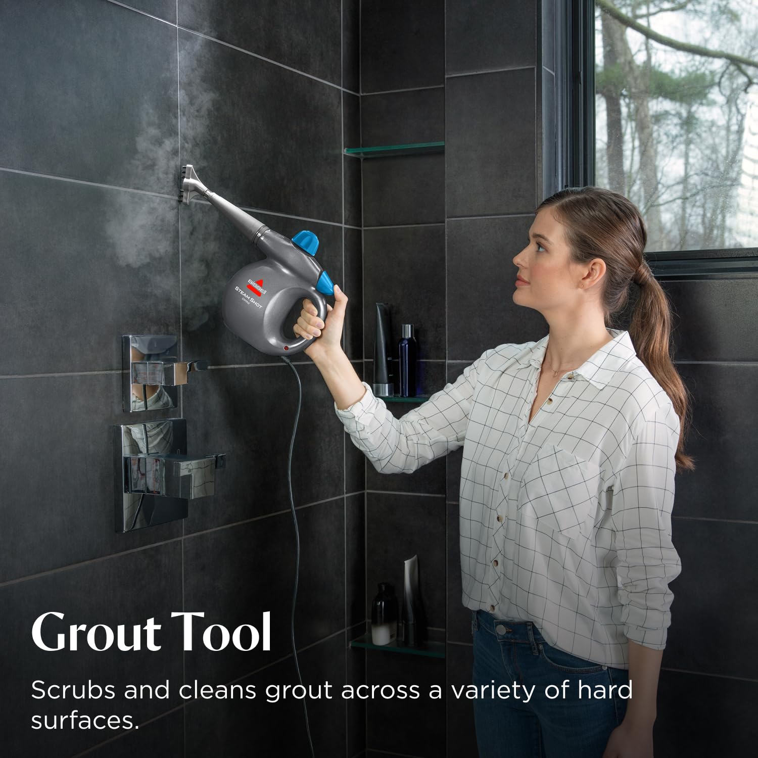 BISSELL Steam Shot Omni Pressurized Handheld Multi-Surface Natural Portable Steam Cleaner with 7 tools for tile, grout, windows, bathrooms, kitchen, auto