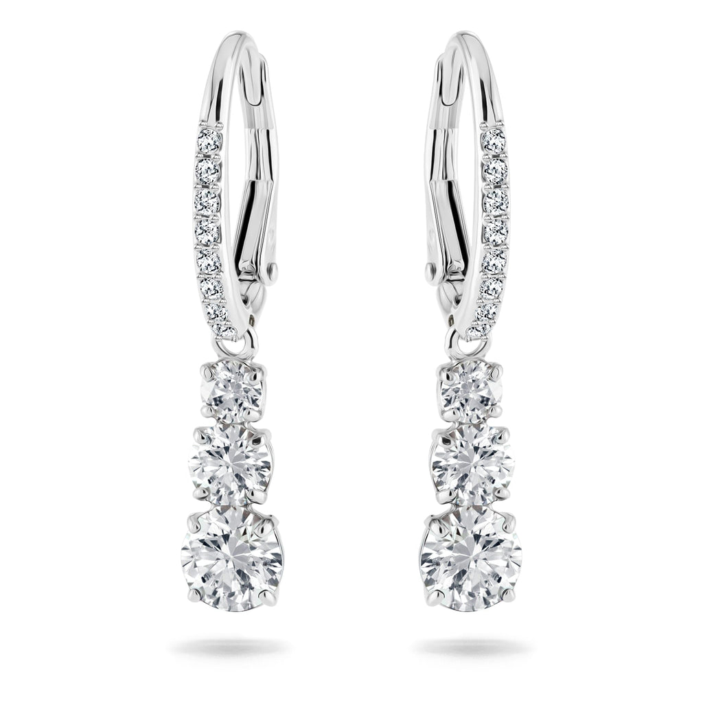 Swarovski Stilla Attract Trilogy Drop Pierced Earrings with White Crystals on a Rhodium Plated Setting with Hinged Closure