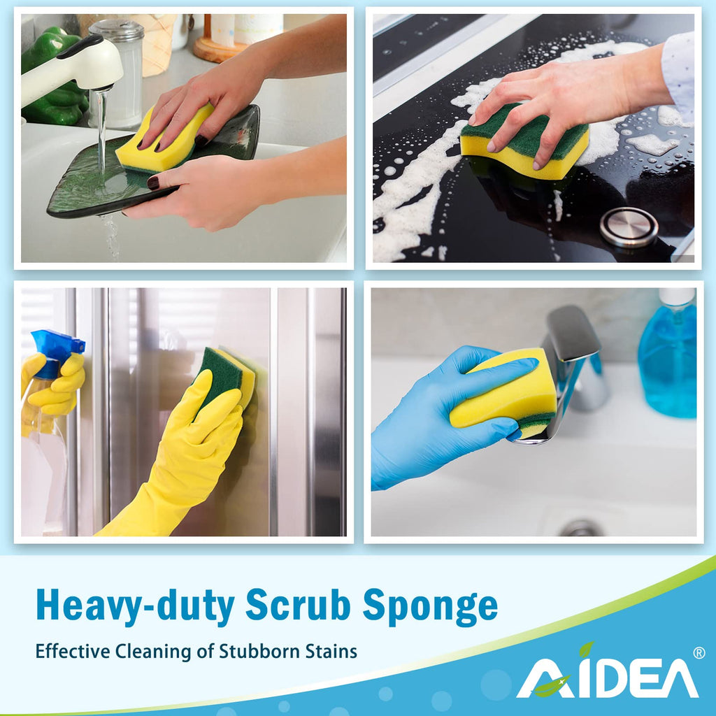 AIDEA Sponges Kitchen, 50 Pack Heavy Duty Dish Sponge, Cleaning Dish Scrubber for Home and Kitchen, Stink-Free Cleaning Supplies for Pots, Pans