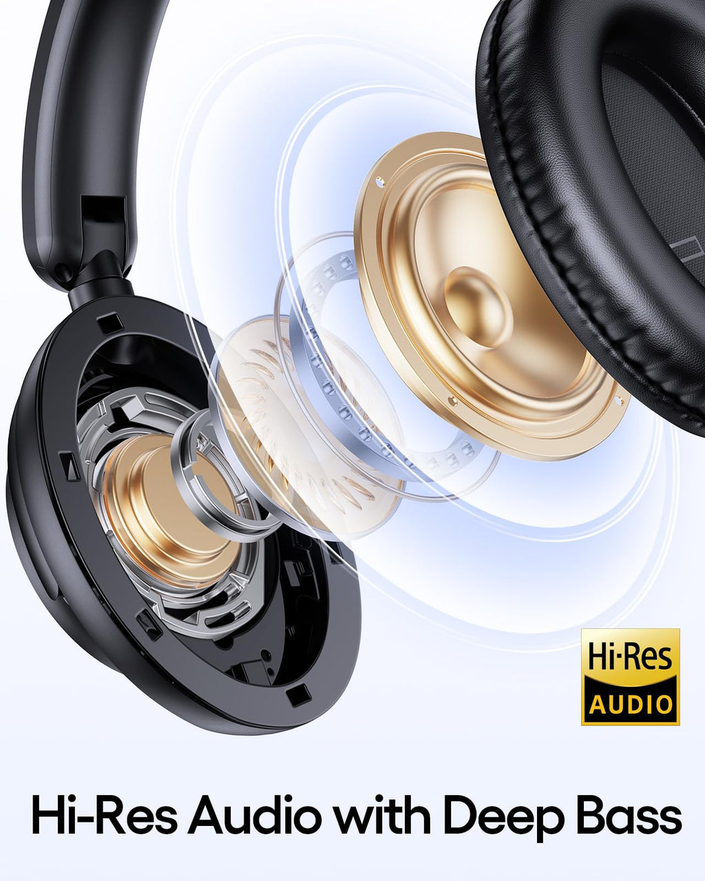 TAGRY Hybrid Active Noise Cancelling Bluetooth Headphones 100H Playtime Wireless Over Ear Headphone with Fast Charging Hi-Res Audio Headsets Comfort Earcups for Commute Travel Office Phone PC Black
