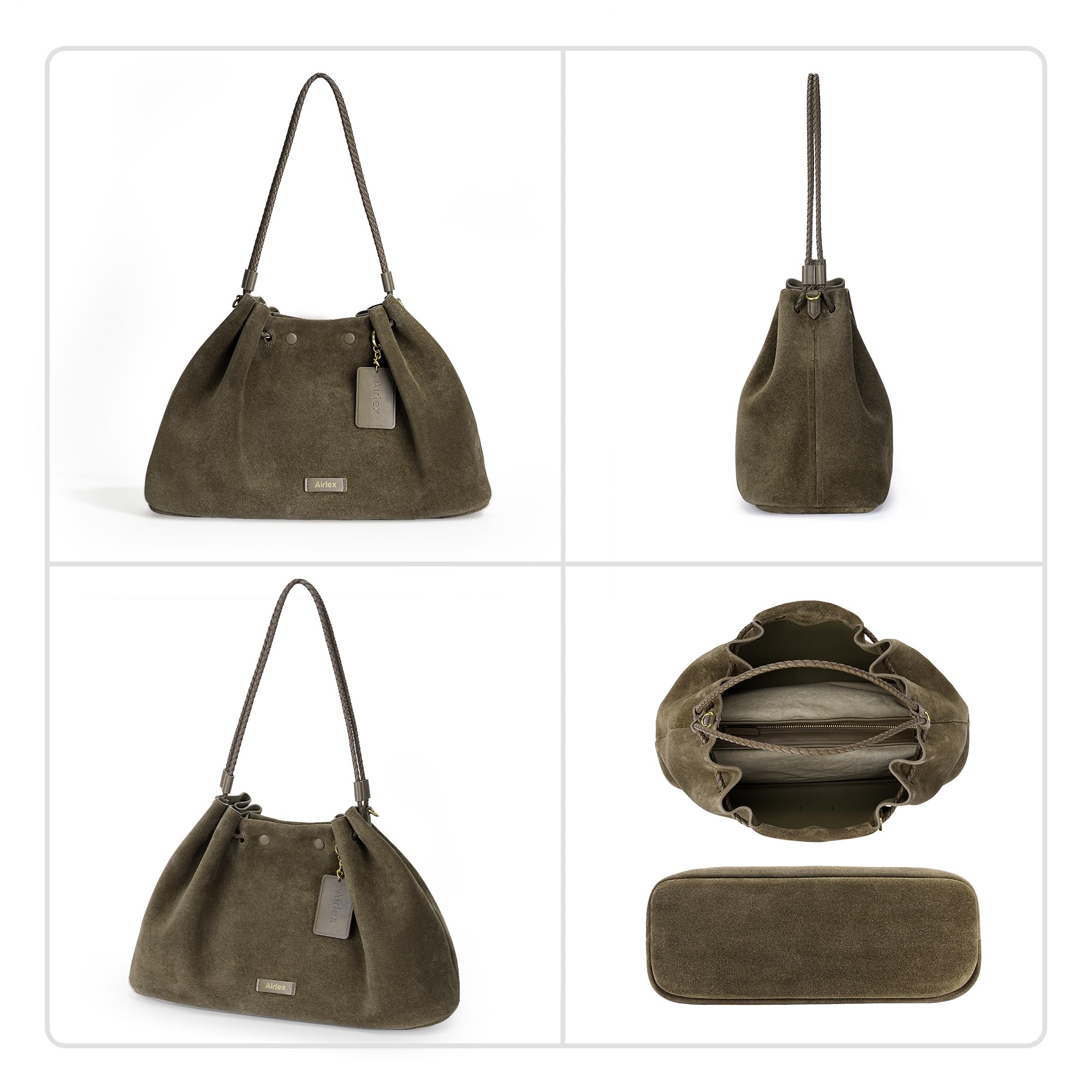 Airlex Hobo Bags for Women Genuine Full Grain Leather Quiet Luxury Crossbody Purse Premium Large Chic Shoulder Handbags with Detachable Inner Pouch Sustainable Ladies Work Travel Bag(Grey)