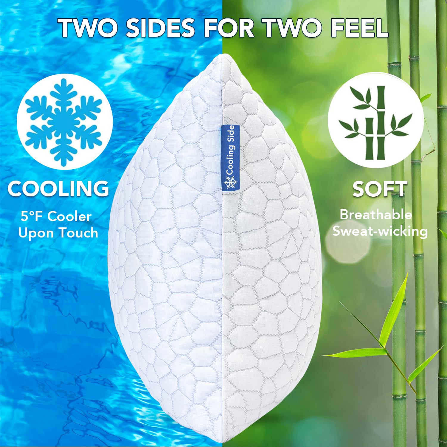 QUTOOL Cooling Pillow for Sleeping 2 Pack, Luxury Shredded Memory Foam Bed Queen Pillows Set of 2, Cool Pillow for Hot Sleepers Adjustable Firm Pillow for Side, Back, Stomach Sleepers Soft Yet Support