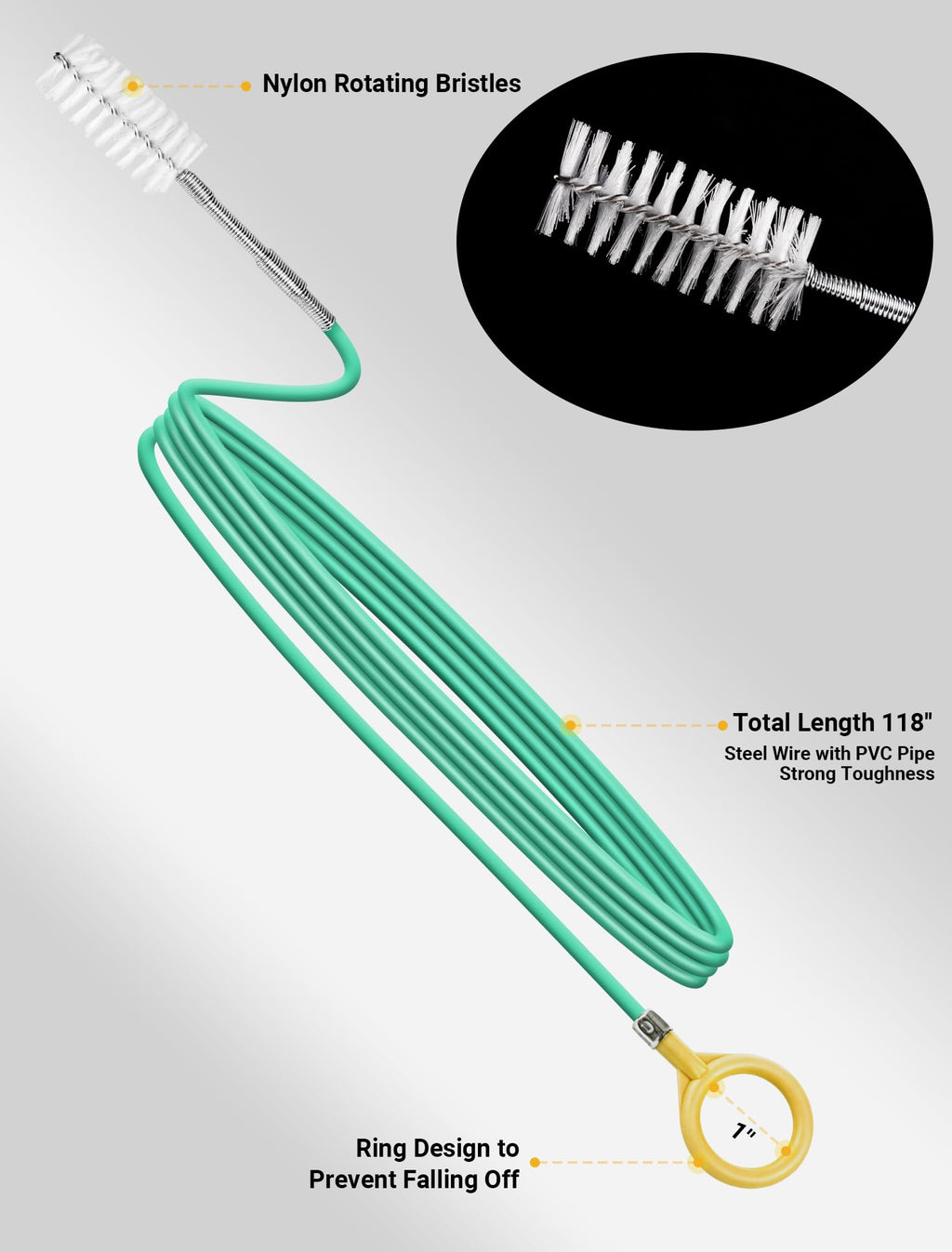 Upgraded Auto Sunroof Drain Cleaning Tool, 120 Inch Long Flexible Drain Brush Pipe Cleaners for Car, Slim Drain Dredging Tool Tube Cleaning Brush Perfect for Car Sunroof, Windshield Wiper Drain Hole