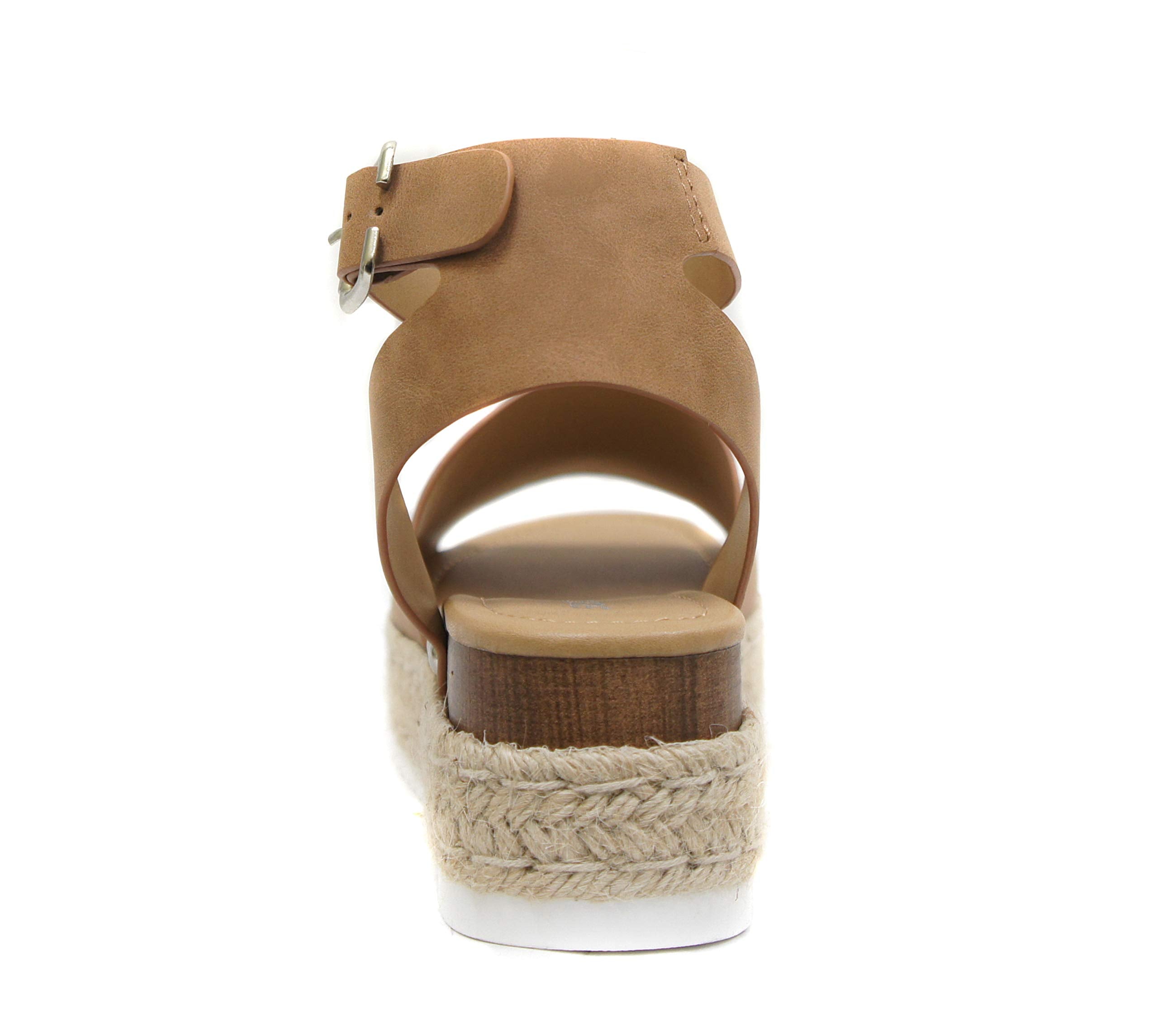 Soda Topic Open Toe Buckle Ankle Strap Espadrilles Flatform Wedge Casual Sandal (Tan, 10)